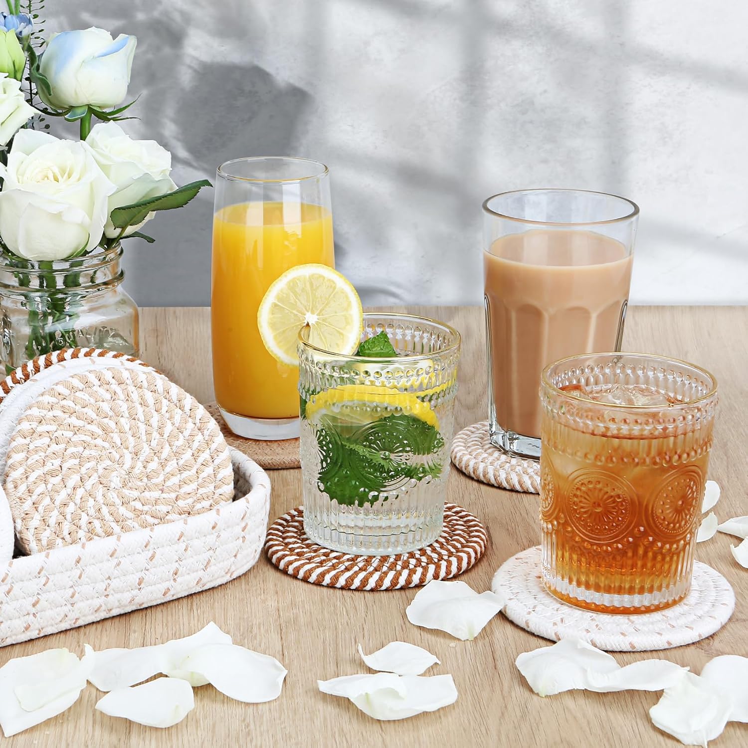 Coasters for Drinks / Brown + Basket / Set of 12