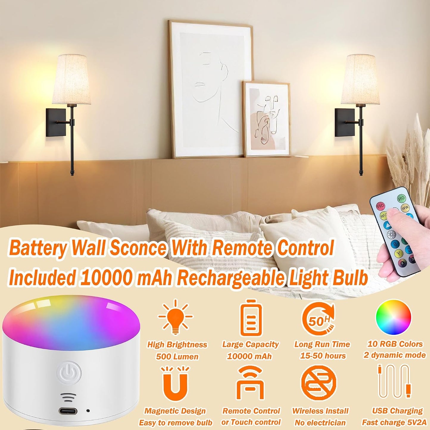Battery Operated Wall Sconce Light Set Of Two, Battery Operated Sconces Wall Lighting Indoor Wireless Wall Sconce With