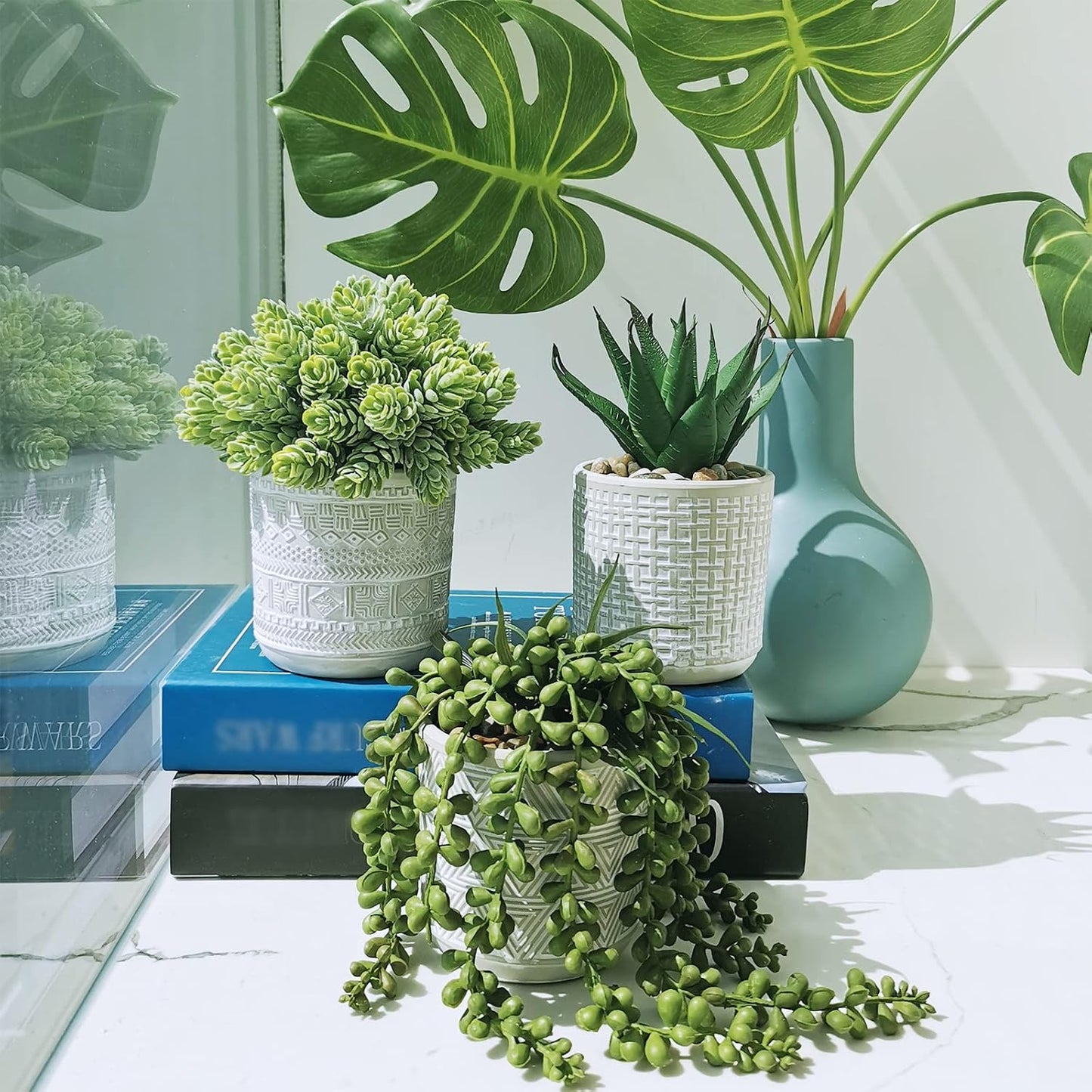 Assorted Small Potted Succulent Plants Fake Aloe String of Pearls Hops Succulents / Gray / Set of 3