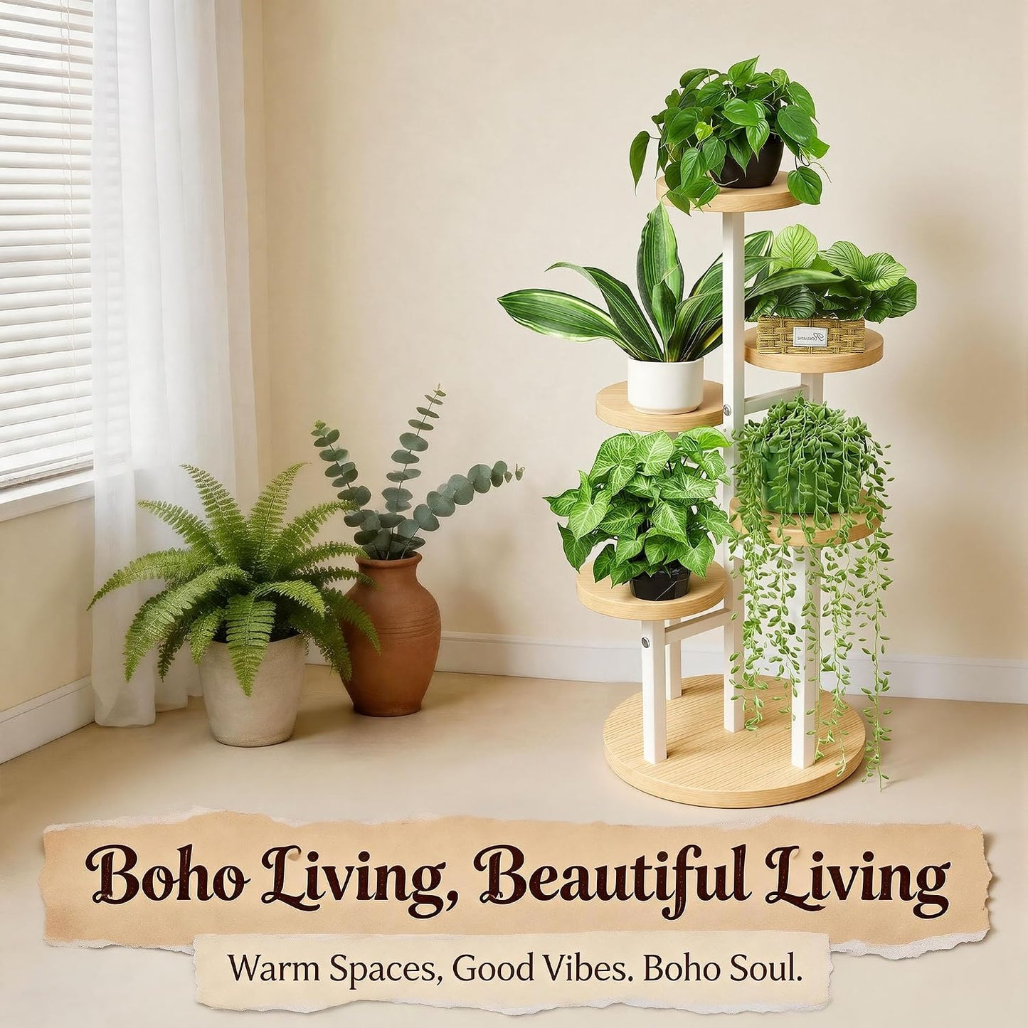 5 Tier Plant Stand Indoor | Metal Wood Plant Stands For Indoor Plants Multiple, Corner Tiered Flower Plants Shelf Stand