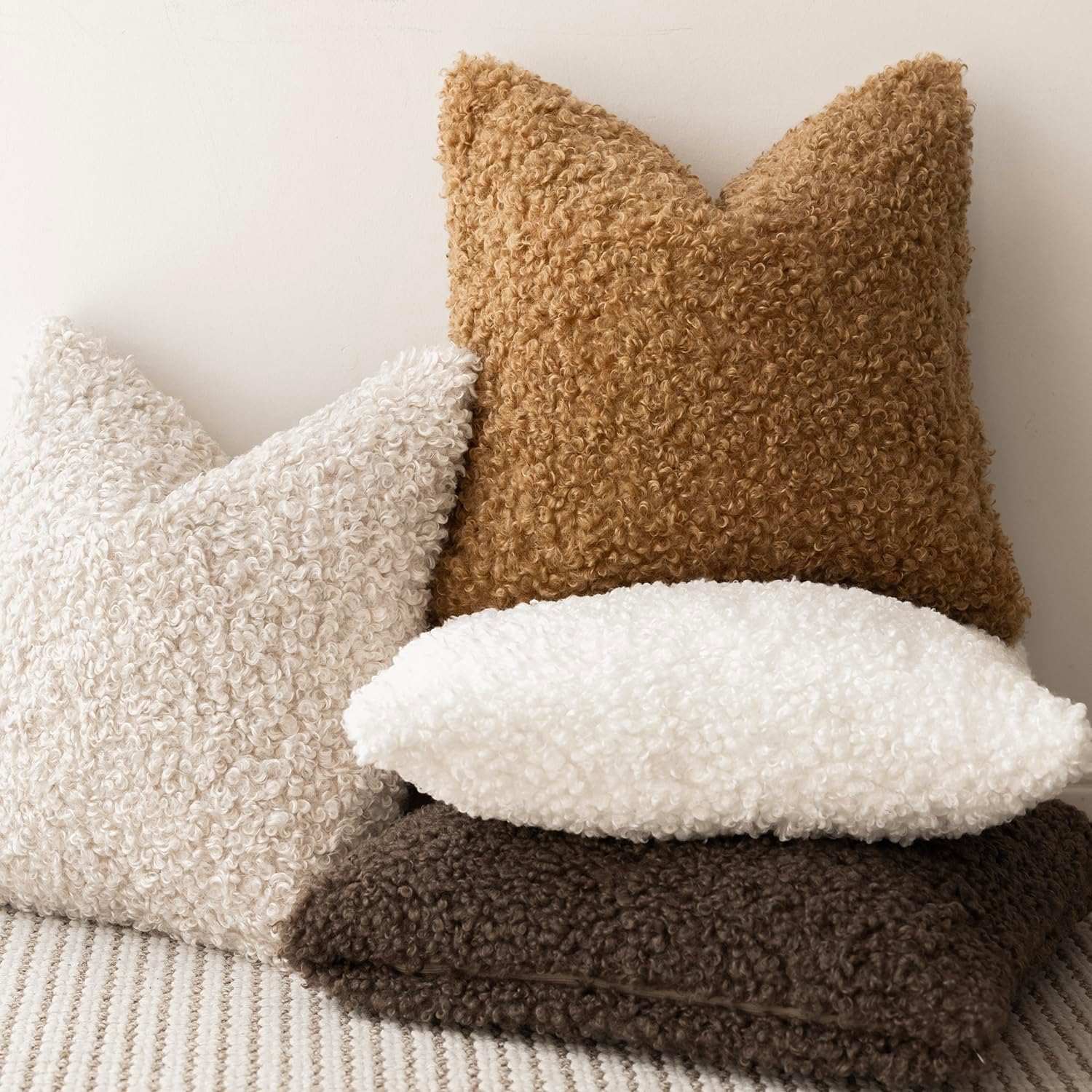 Faux Fur Throw Pillow Cover Accent Sherpa Pillow Fuzzy Soft / 18 x 18 / Bronze / Set of 2