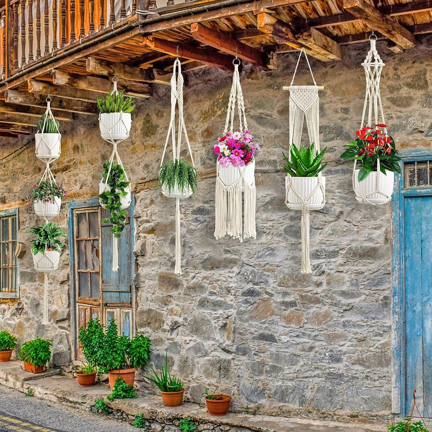 Macrame Plant Hangers / Ivory / Set of 6