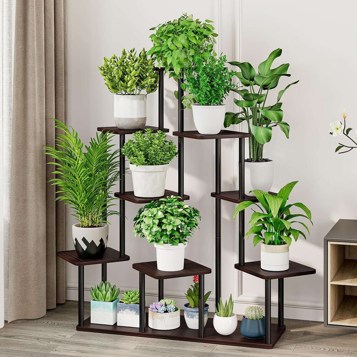 9 Tier Tall Plant Stand Indoor Corner Tiered Shelf Metal MDF Board | Sturdy Metal Frame,Space-saving Tiered Design