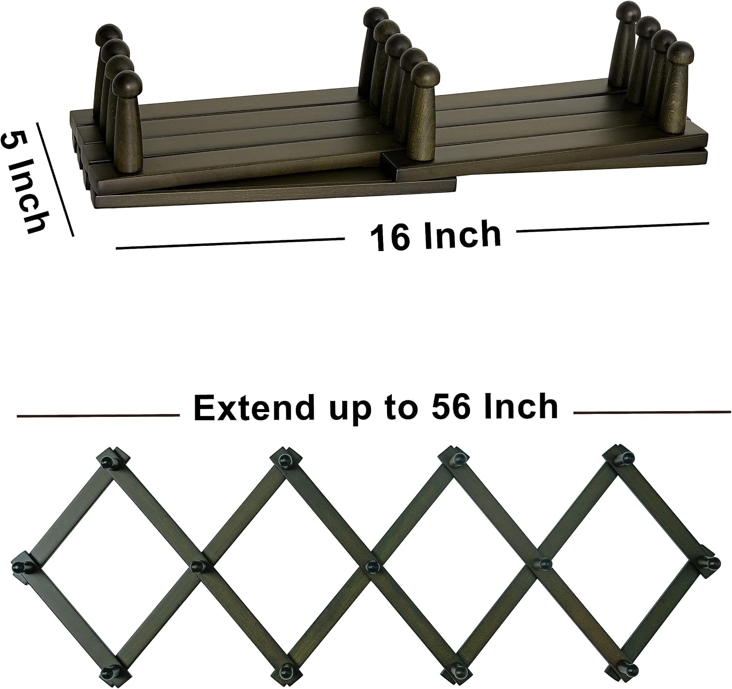 Accordion Wall Hanger:16'' High Wooden Wall Expandable Coat Rack,Hat Rack Holder,Accordion Hook for Baseball