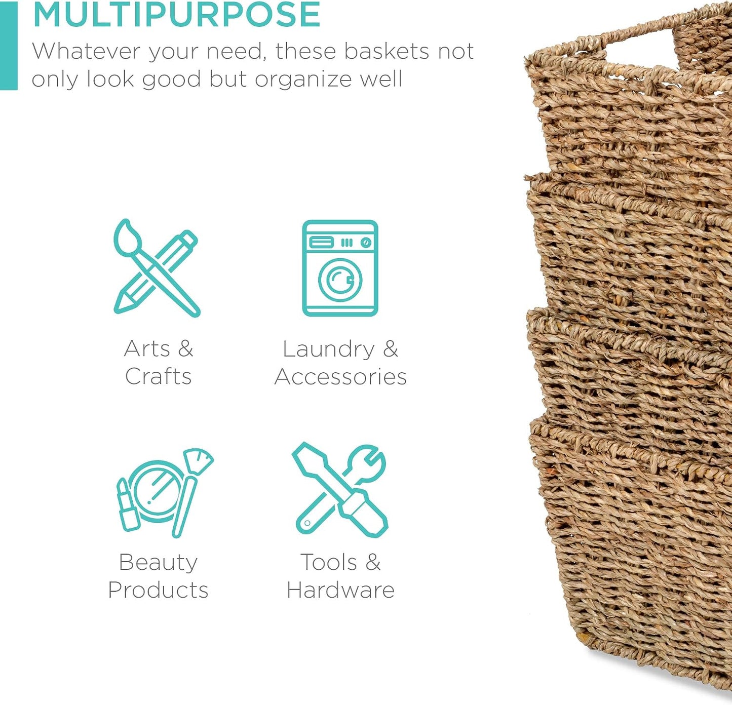 Rustic Multipurpose Stackable Seagrass Storage Basket / Natural / Set of 4