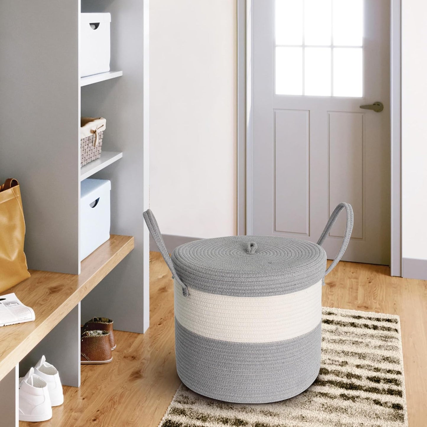 Large Woven Cotton Rope Baskets for Storage / Grey