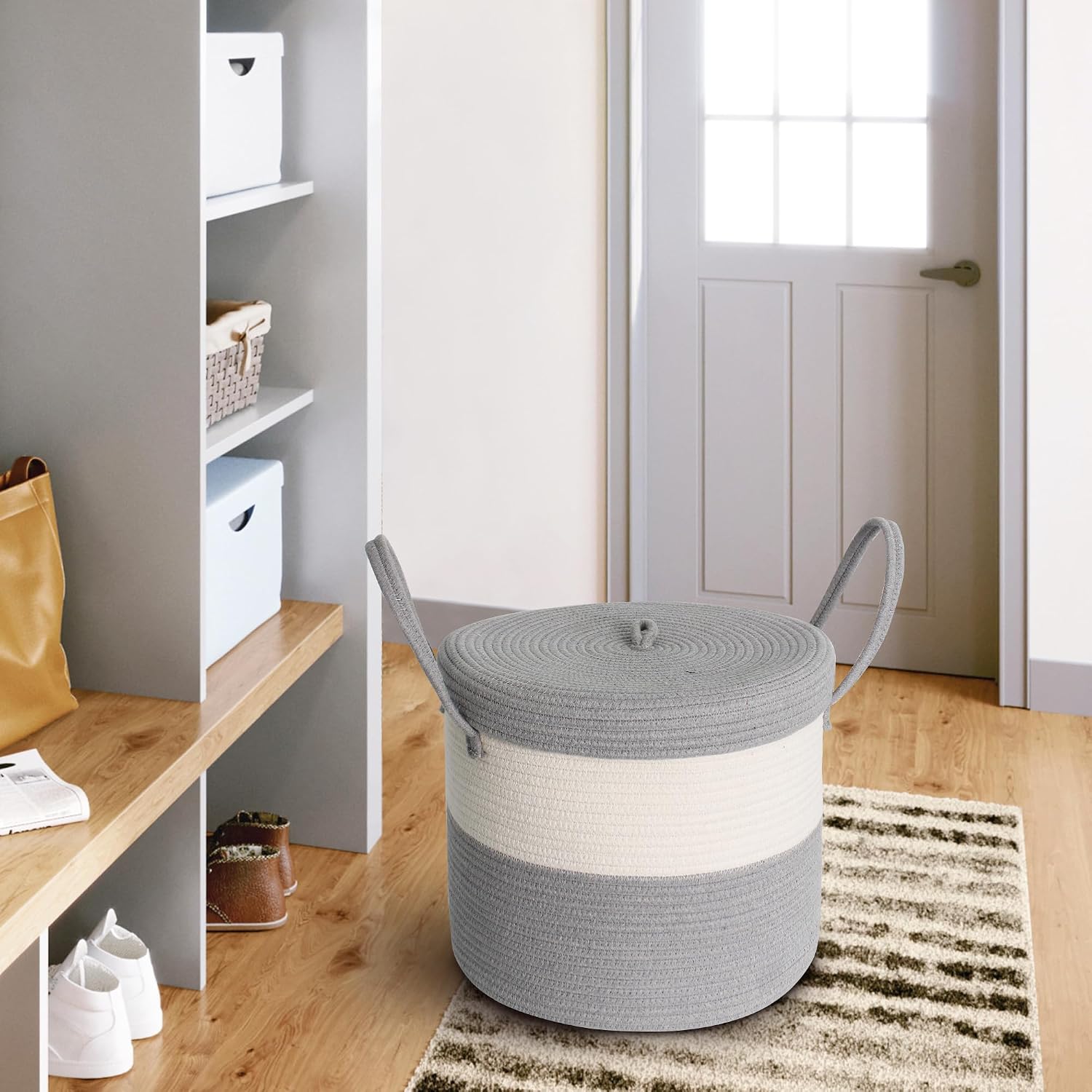 Large Woven Cotton Rope Baskets for Storage / Grey