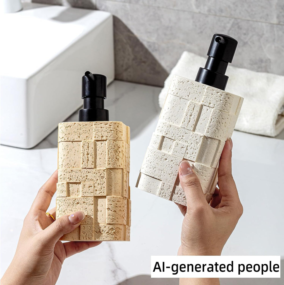 Soap Dispensers,2 PCS,13.53 OZ,Luxurious Faux Travertine,Cream | Modern,Hand Dish Lotion Shampoo and Conditioner