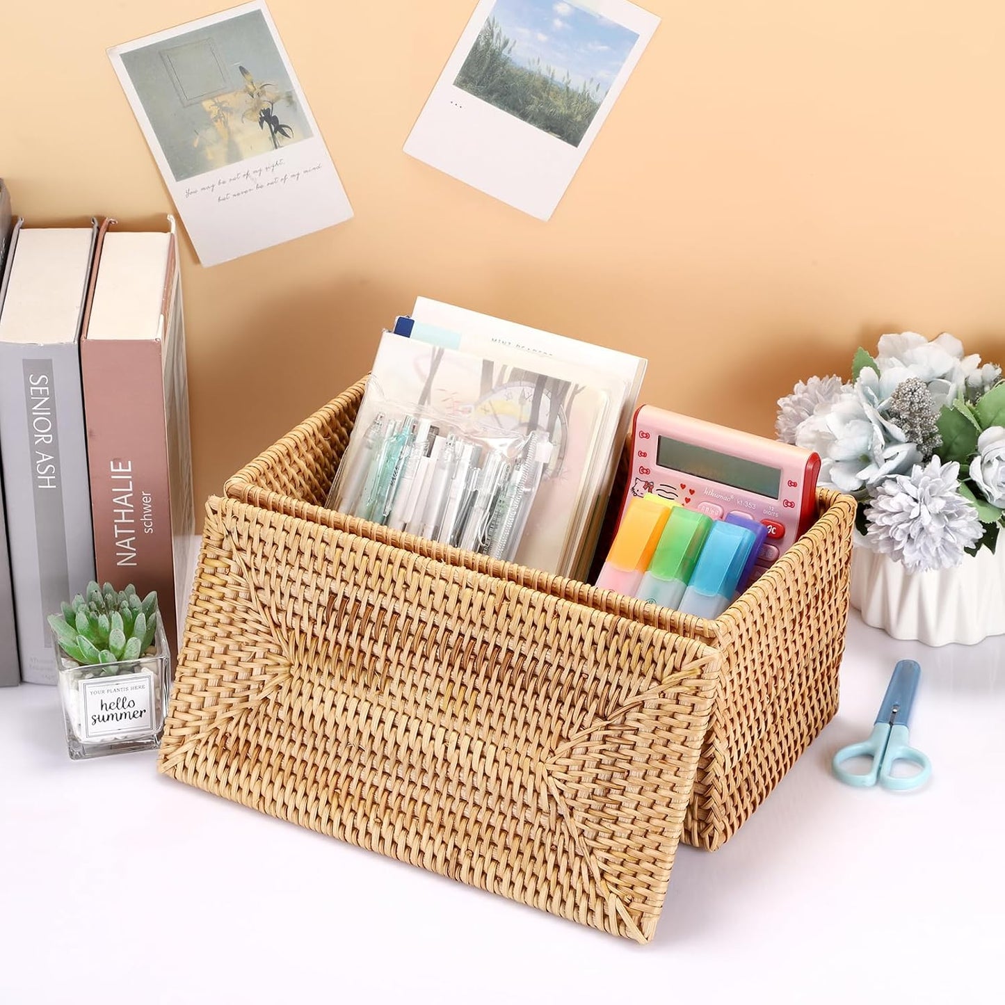 Rattan Basket Box / 11.8"L x 6.2"W x 6.1"H / Natural Color
