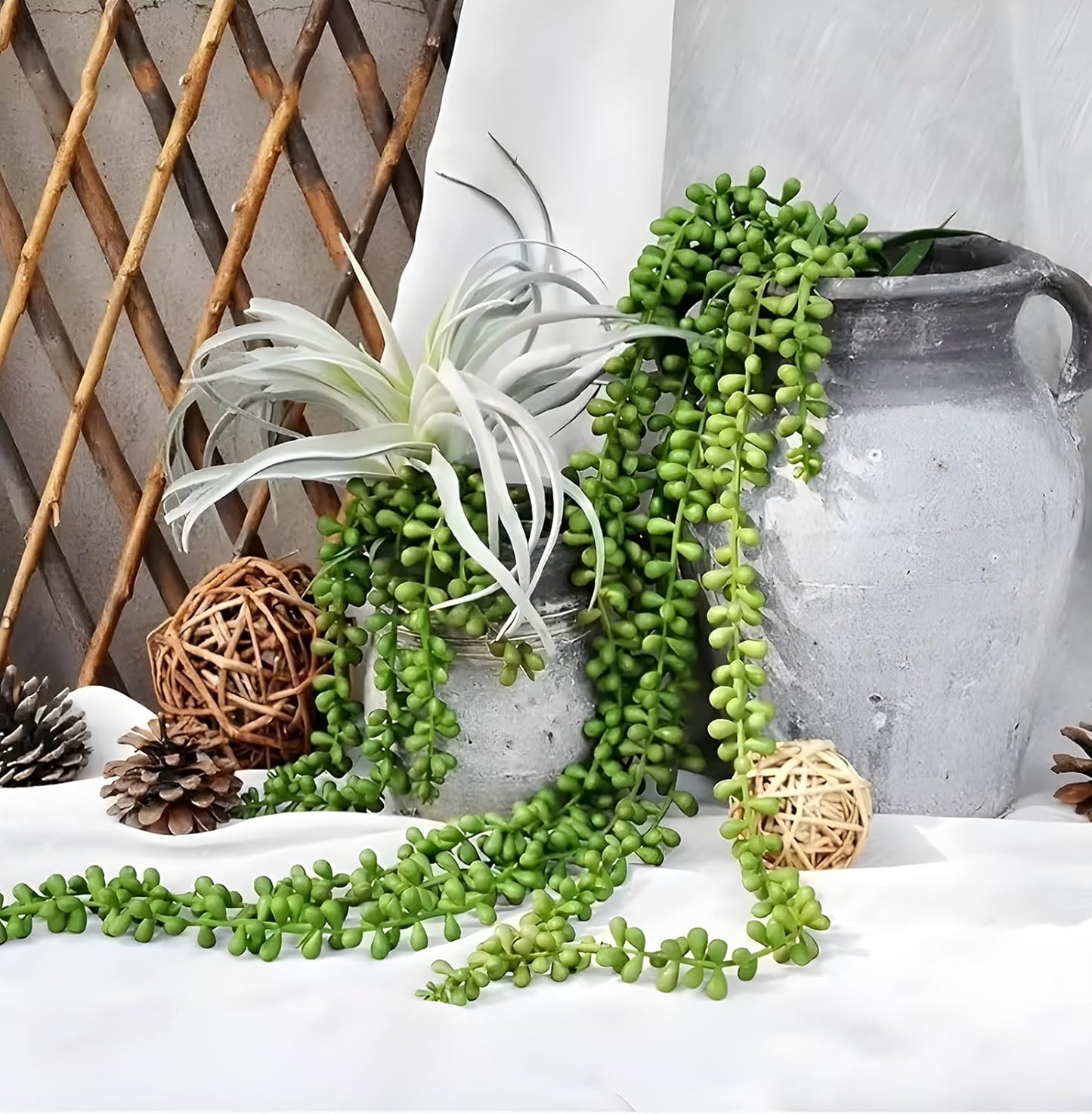Succulents Plants Artificial Hanging Plants-String of Pearls Faux Greenery / Set of 6