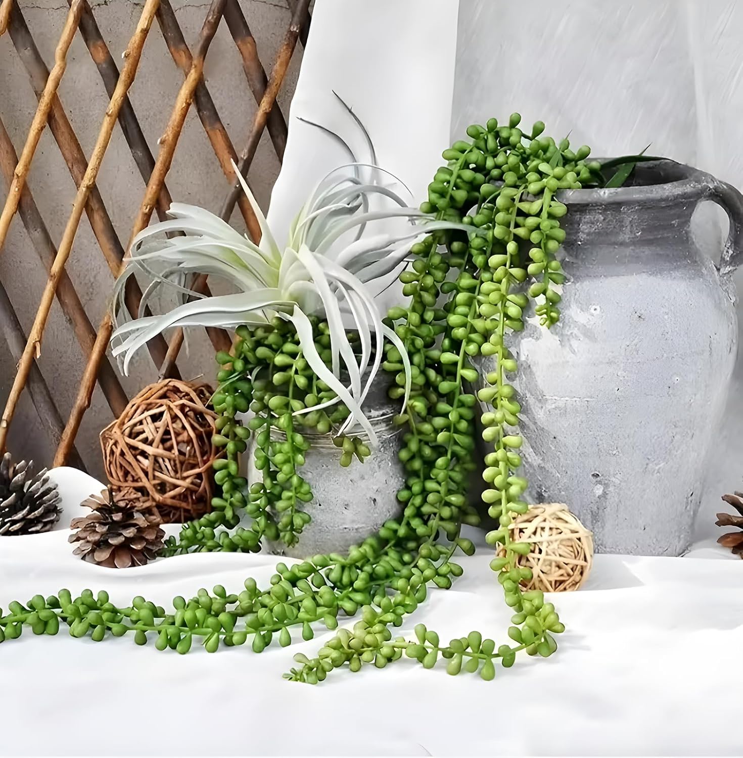 Succulents Plants Artificial Hanging Plants-String of Pearls Faux Greenery / Set of 6