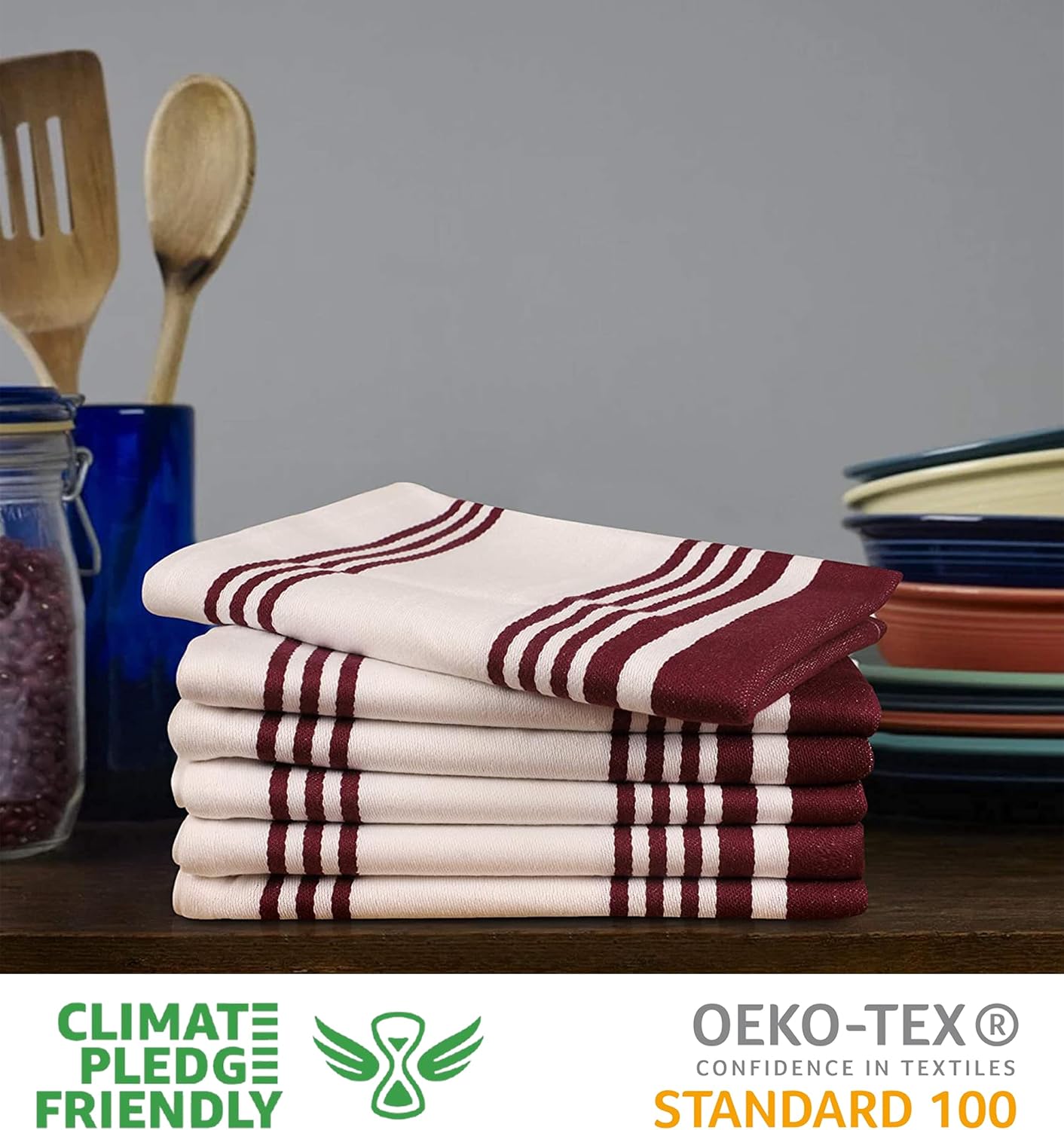 Urban Villa Kitchen Towels Cotton Dish Towels 20”x30” (Set of 6) Wine Wht
