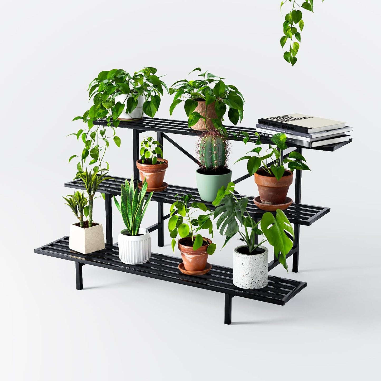 Zhongma 3 Tier Sturdy Metal Plant Stand, L45.67 x W26 x H23.6 inch, Heavy Duty Plant Holder for Home Indoor and