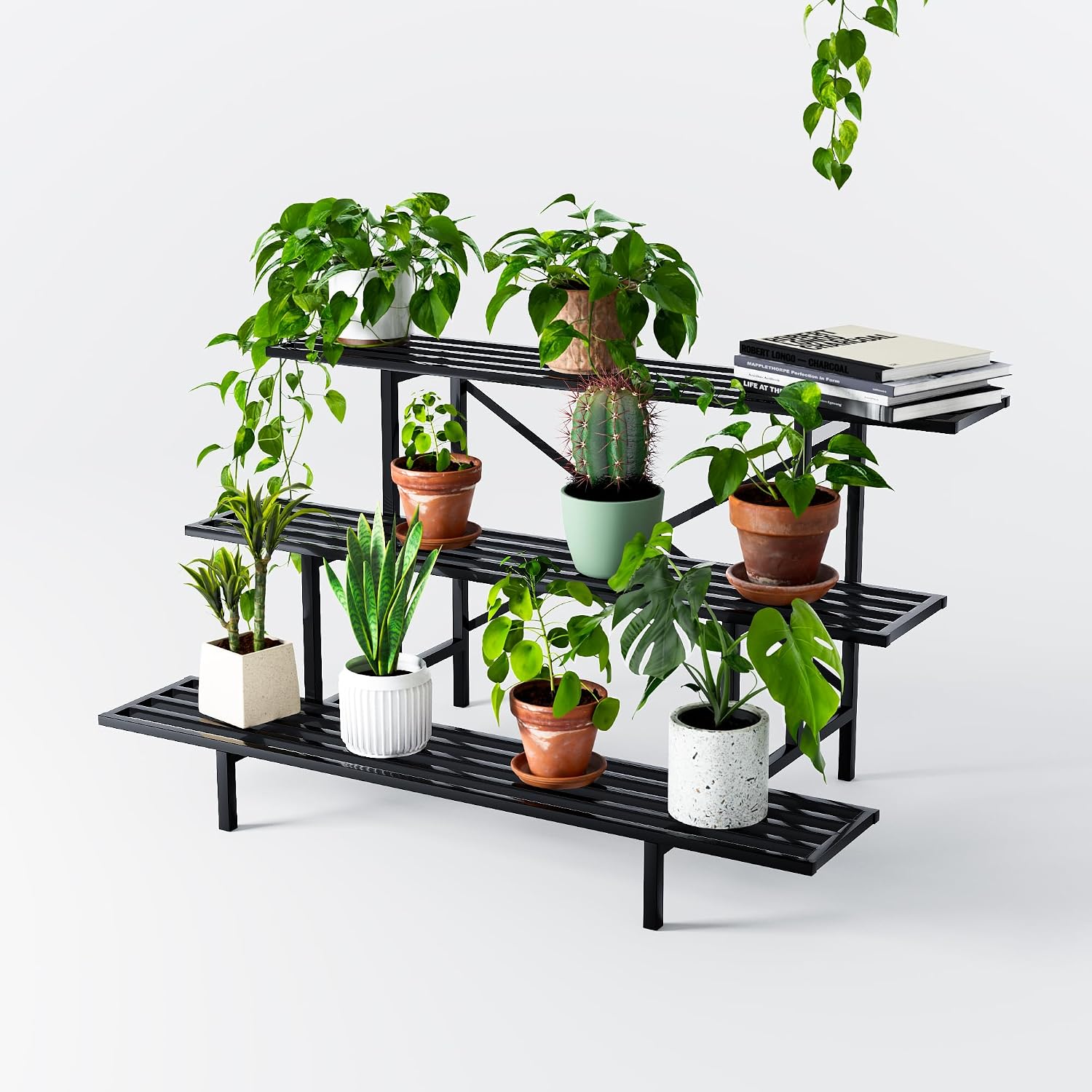Zhongma 3 Tier Sturdy Metal Plant Stand, L45.67 x W26 x H23.6 inch, Heavy Duty Plant Holder for Home Indoor and