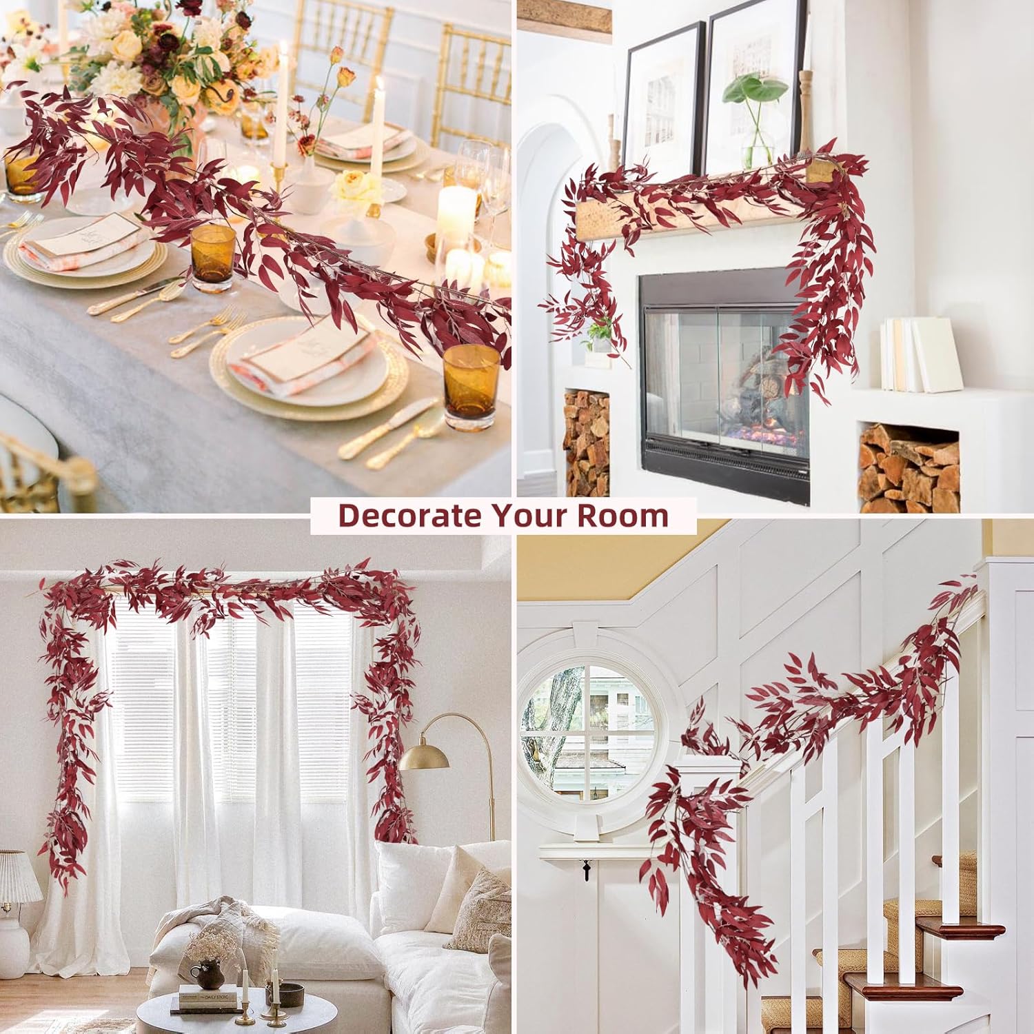 Artificial Hanging Willow Leaves Vine Twigs Fake Silk / Willow Vines Burgundy / 5.7 Inch / Set of 2