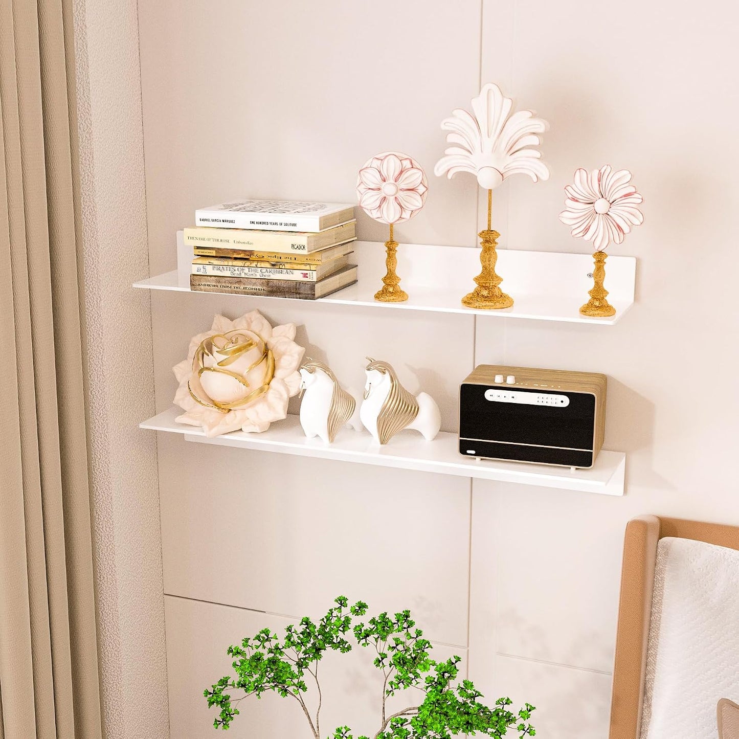 Sezanrpt 30 Inch White Floating Shelves for Wall Décor, Acrylic Storage Wall Shelf Holder, Wall Mounted Home Organizer
