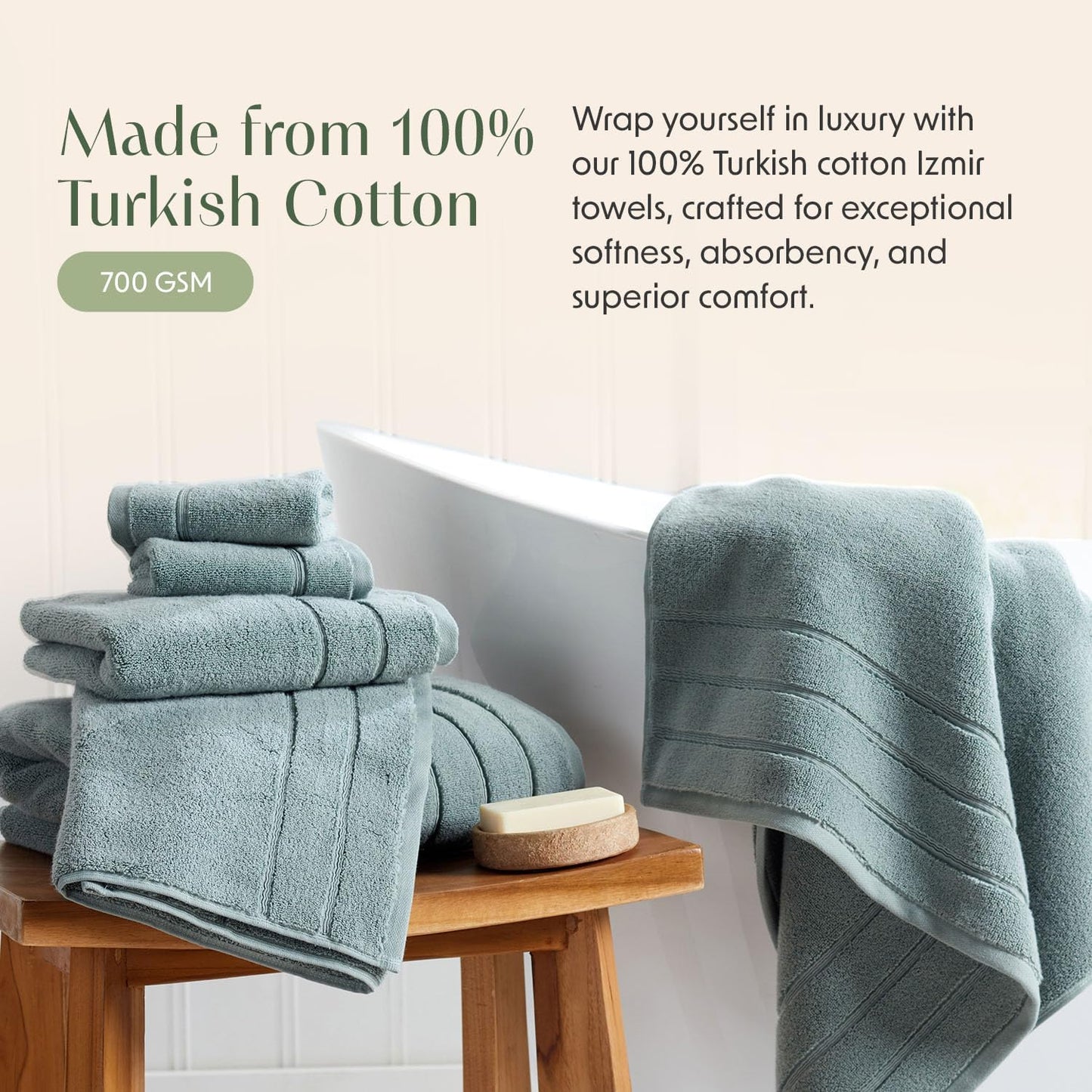 Luxury Turkish Cotton Bath Towels Set | 6-Piece Set | Green | 100% Turkish Cotton | Premium Bath Towels | Ultra Soft