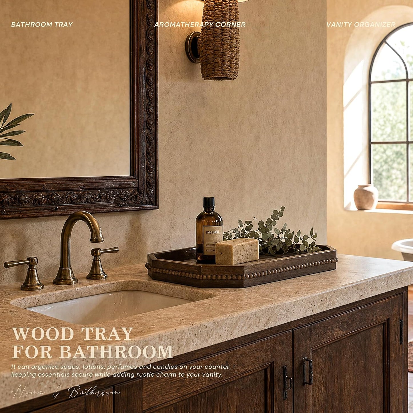 Rustic Serving Tray for Entryway / Brown