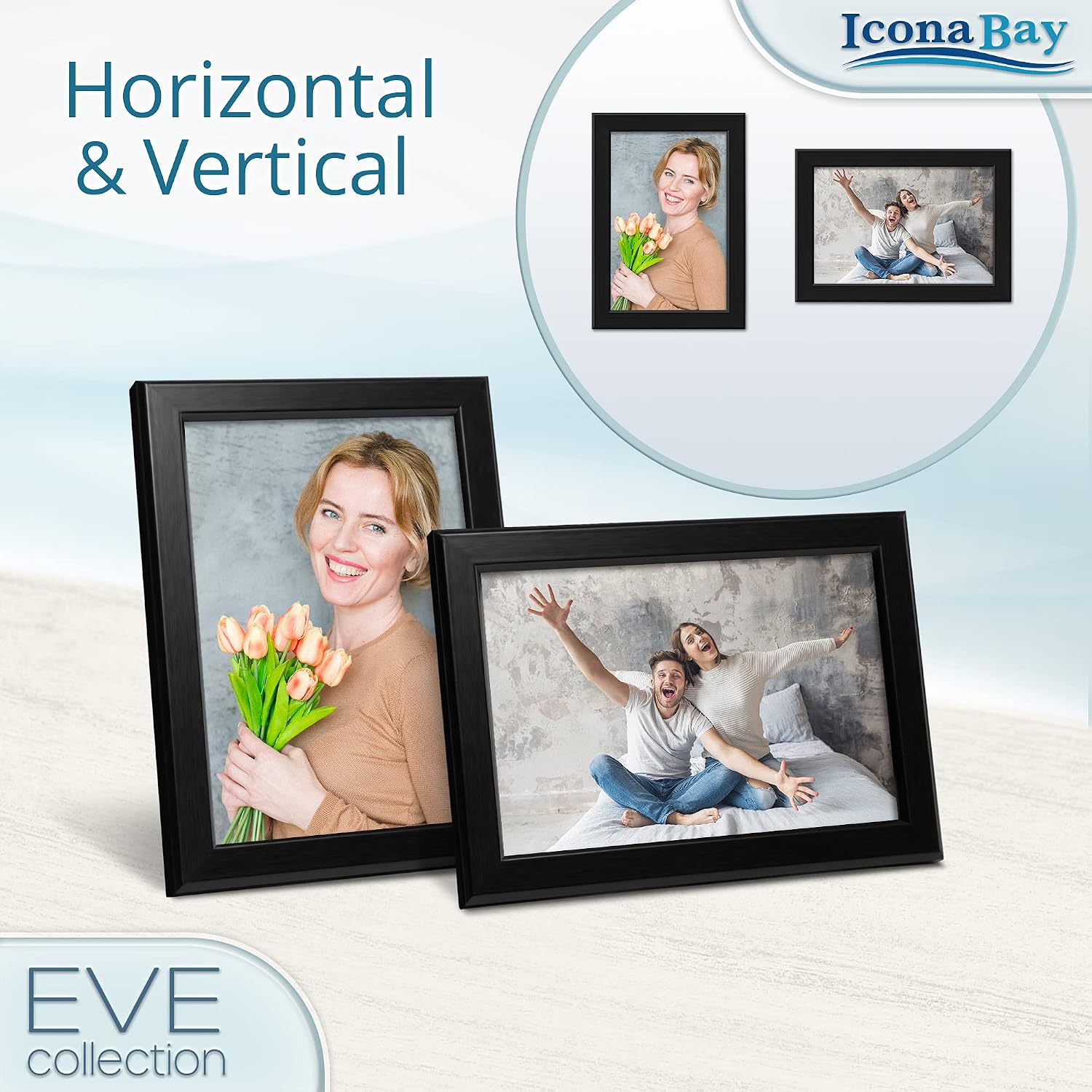 4x6 Picture Frames (Black, 3 Pack), Modern Double-Beveled Frame, Tabletop or Wall Mount, Eve Collection