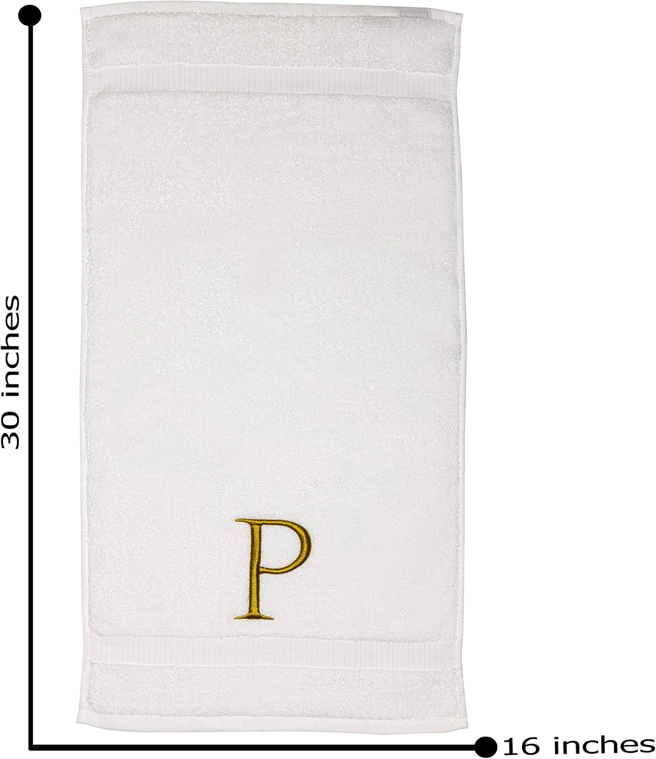 White with Gold Monogrammed Hand Towels for Bathroom - Set of 2 Letter P | Luxury Hotel Quality Initial Towels For