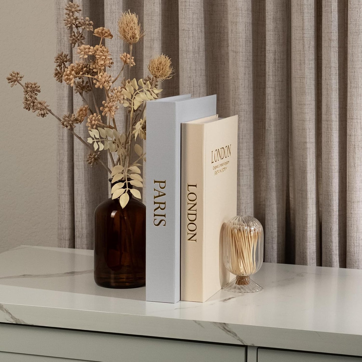 Faux Linen Book Boxes / Gray/beige / Modern / Set of 2