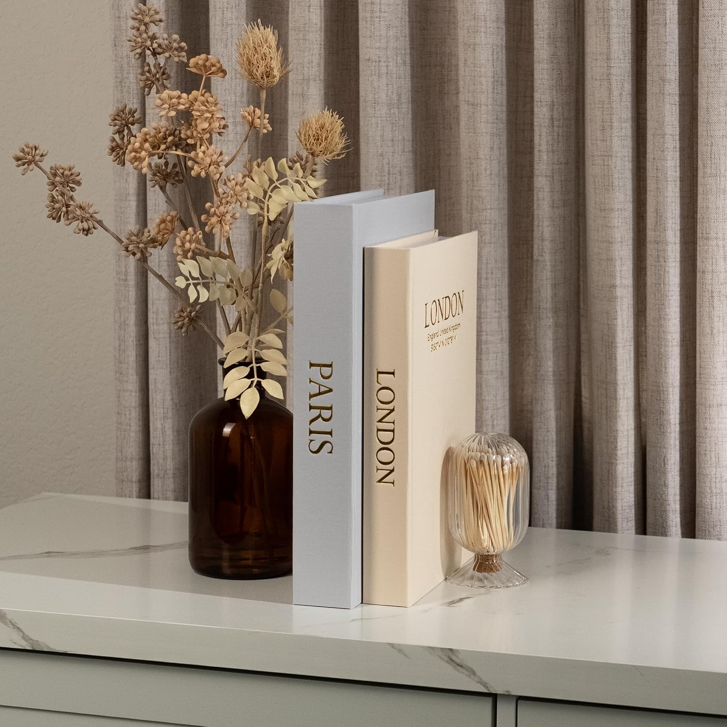 Faux Linen Book Boxes / Gray/beige / Modern / Set of 2