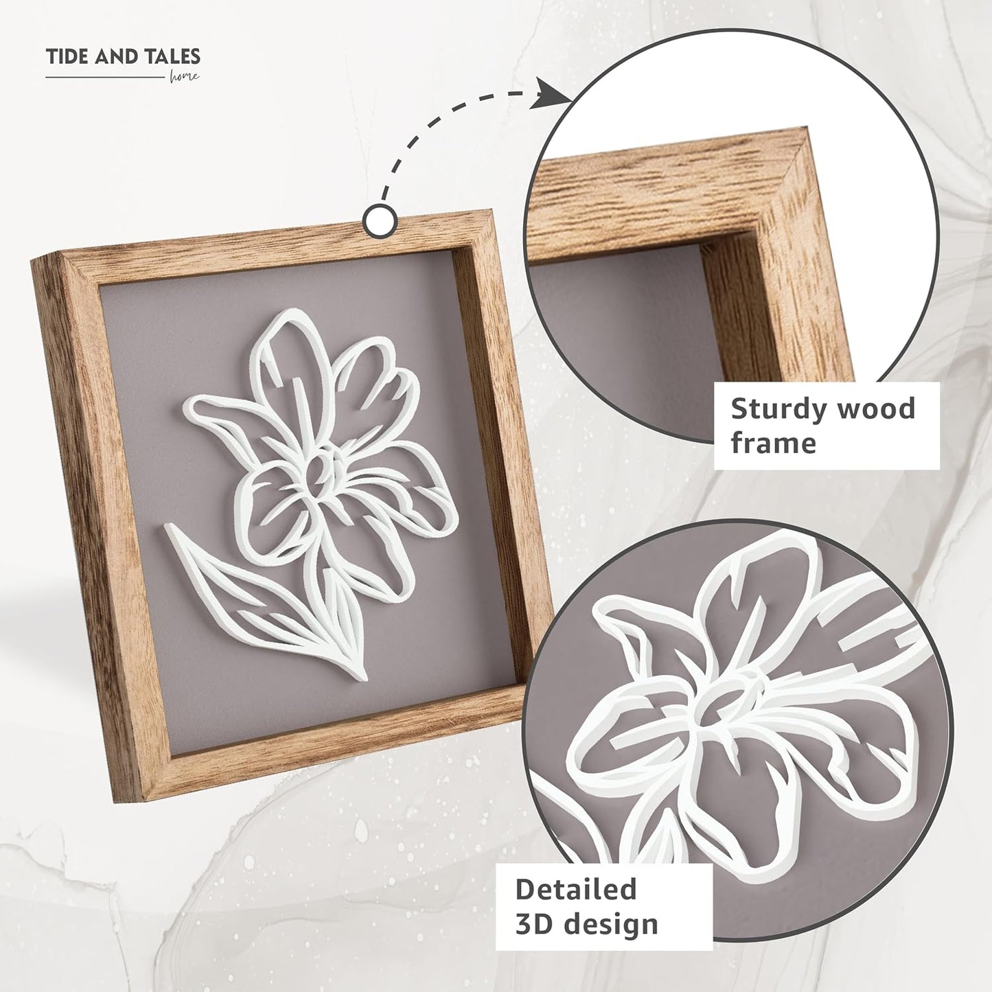 3D Botanical Floral Wall Art Ready-to-Hang Lightweight Boho Decor / 7 x 7 / Stone & Clay / Set of 2