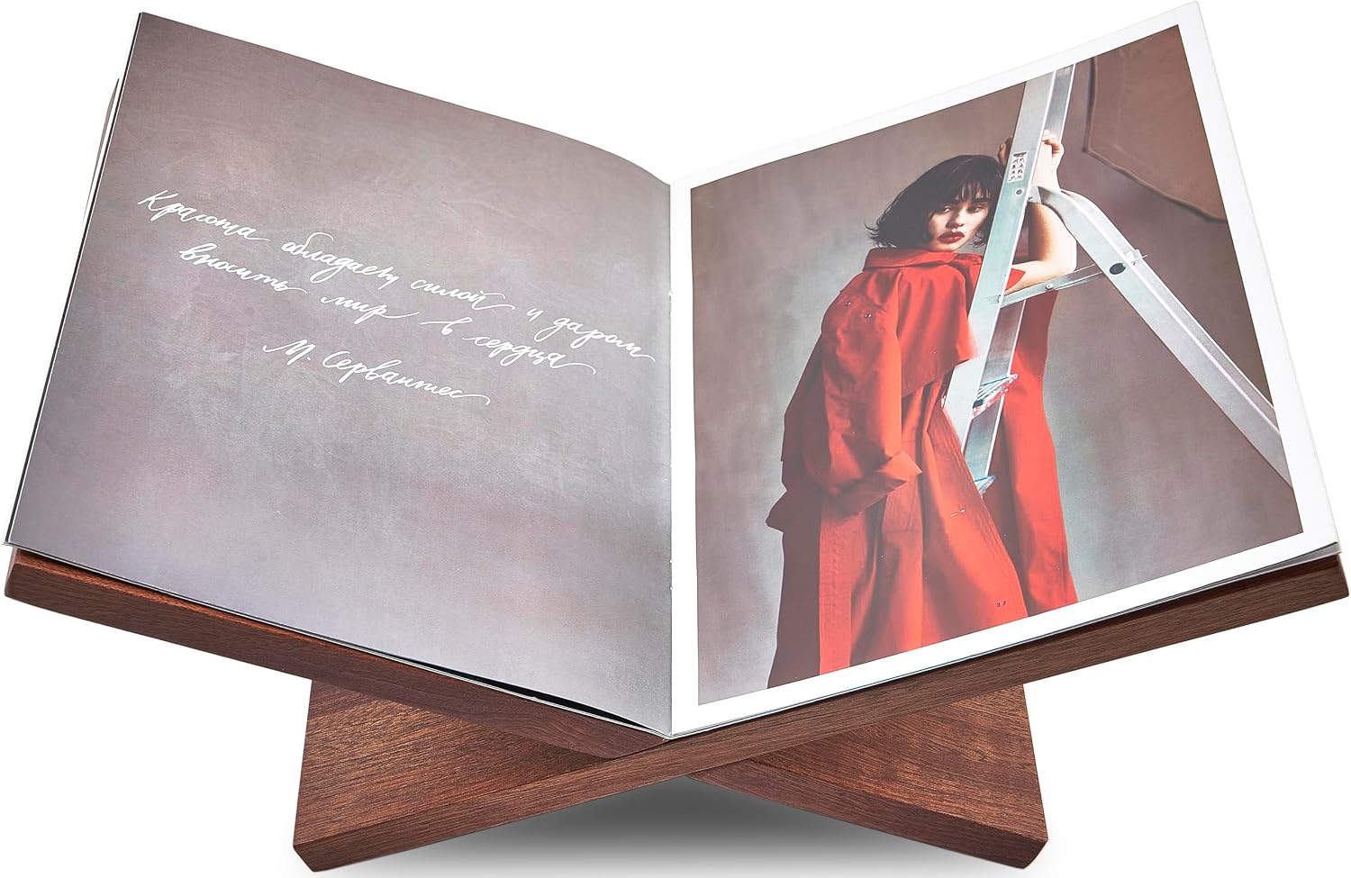 Honygebia Solid Wood Book Stands - Cross Frame Sapele Wooden Book Holder, Open Bookstand for Display and Reading