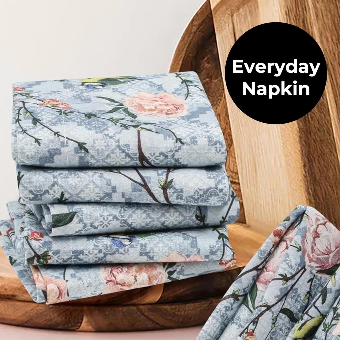 Bedding Craft Cotton Cloth Dinner Napkins Set of 12 – 18x18 Birds Print Design with 1" Fold – Reusable Machine Washable