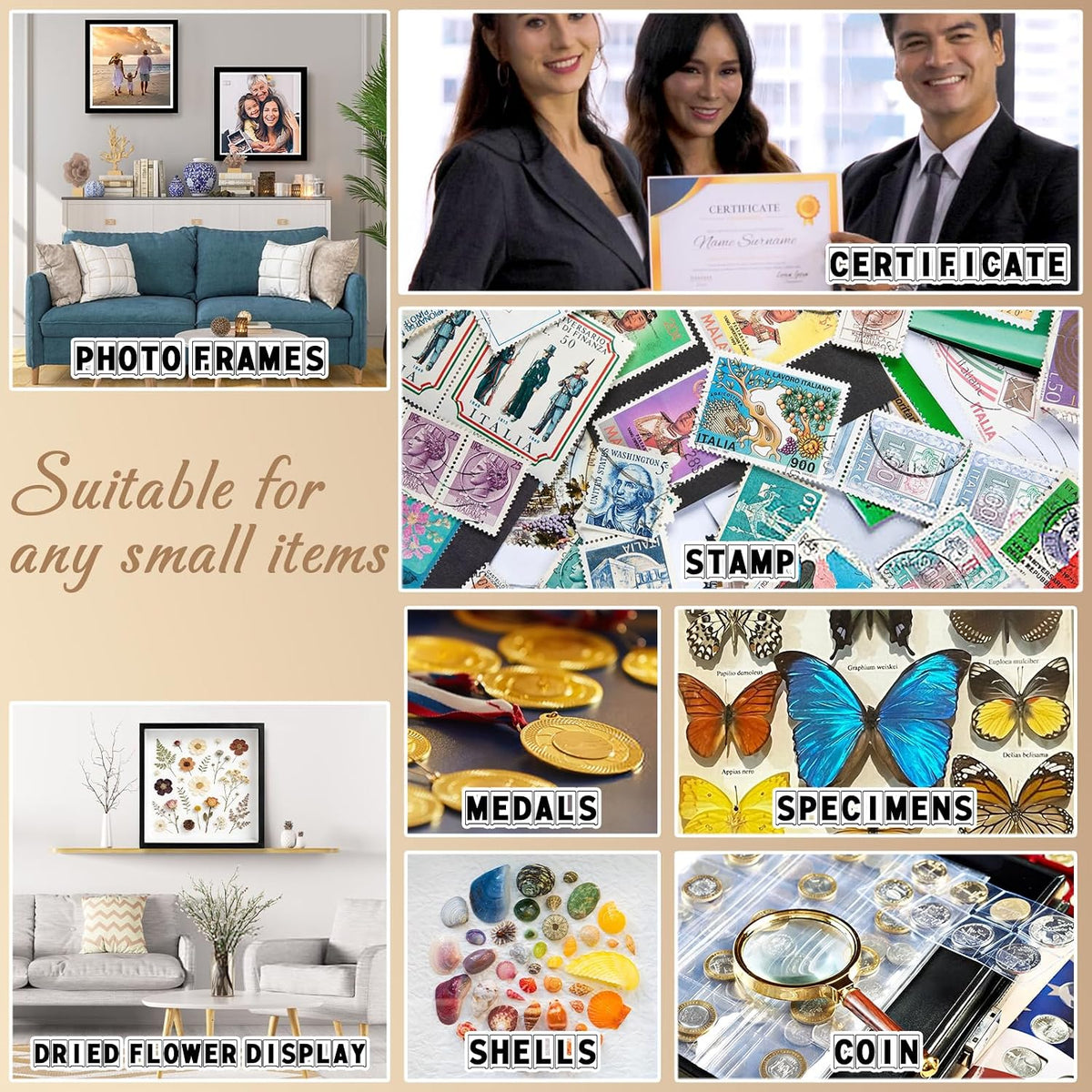 2 Pack 12x12 Shadow Box Frame Deep Shadow Boxes Display Cases with Stand | Wood Shadowbox Display on Tabletop or Wall