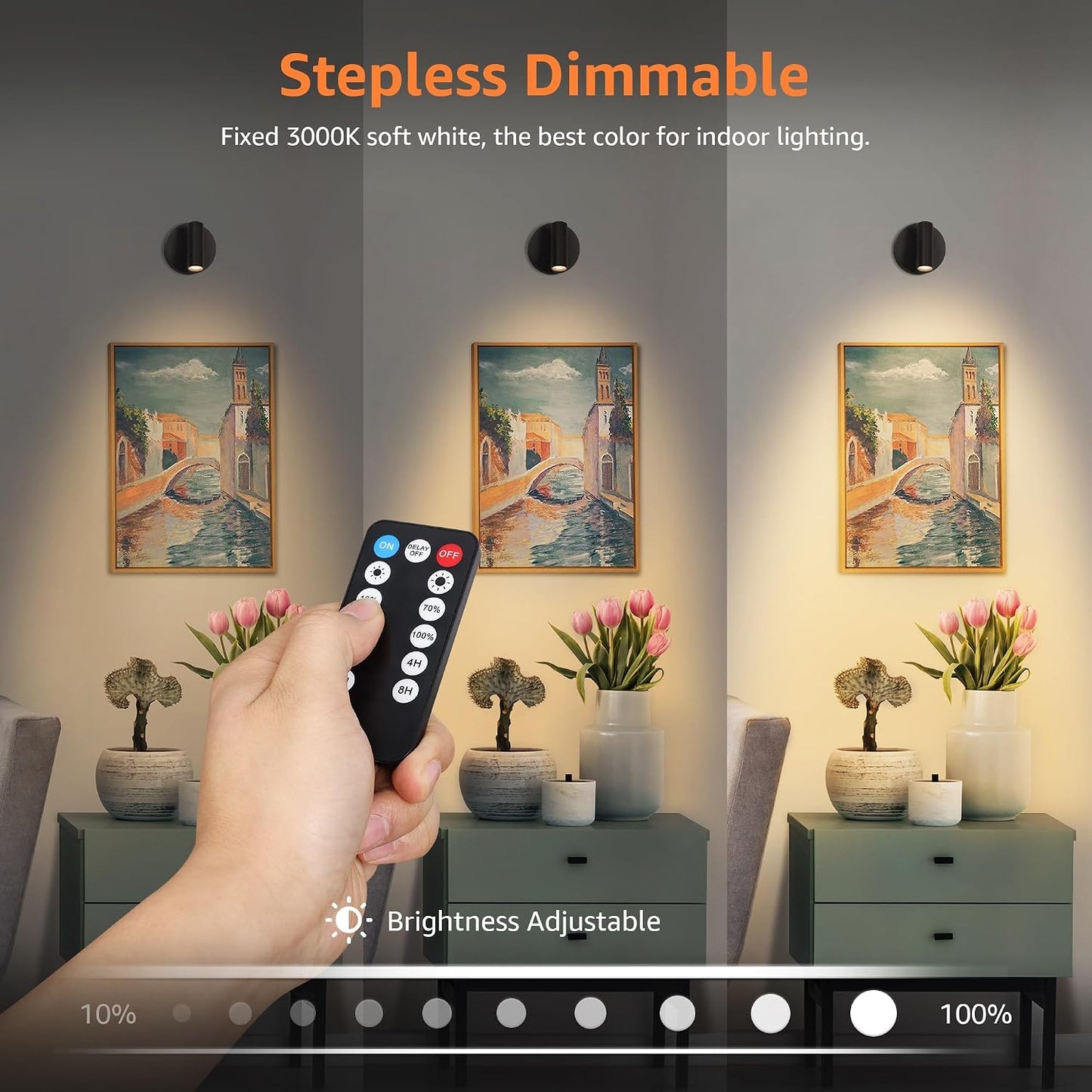 URTOM LED Wireless Spotlights Indoor with Remote Rechargeable Uplights with Timer Dimmable CRI 90+ Picture Light