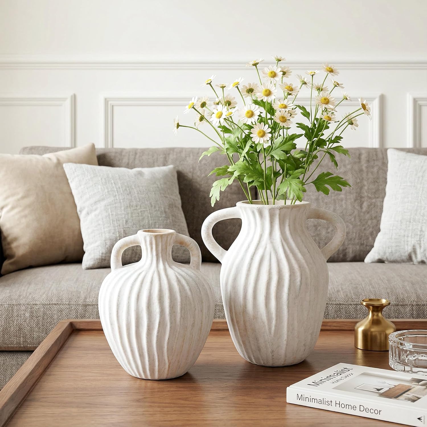 Flower Vase Ceramic Vase Small Vase for Pampas Grass Home Decor Modern Boho / White / Set of 2