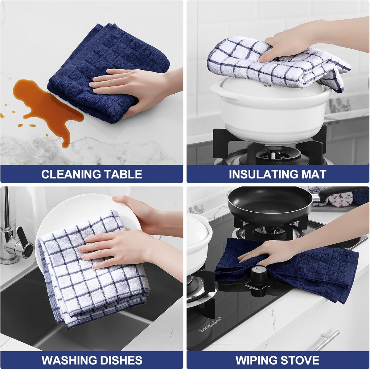Homaxy Large Premium Cotton Kitchen Towels 16"x 28", 8 Pack, Dusty Blue | Natural Ring Spun 390 GSM Dish Towels, Super