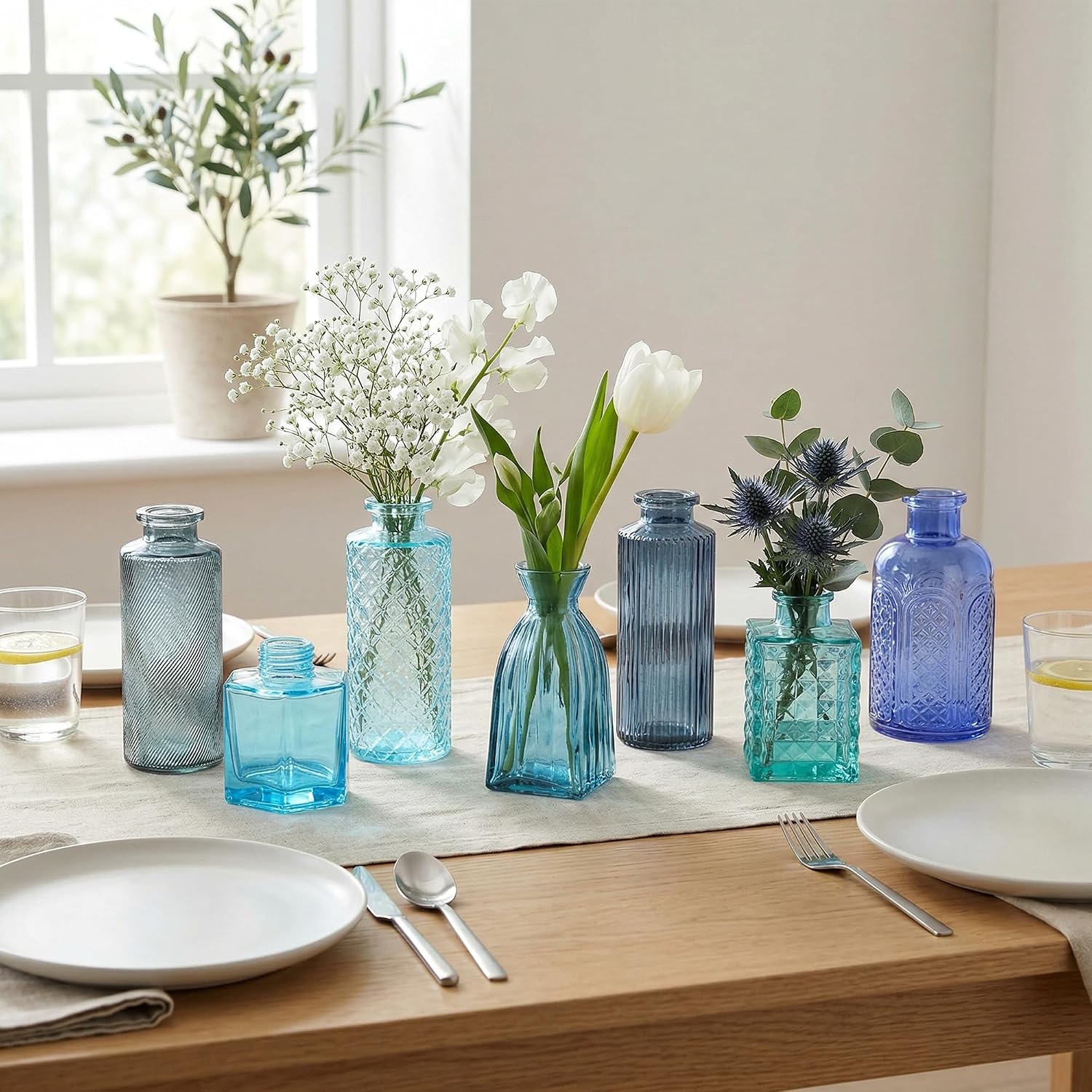 Blue Glass Bud Vases / Blue Series / Set of 30