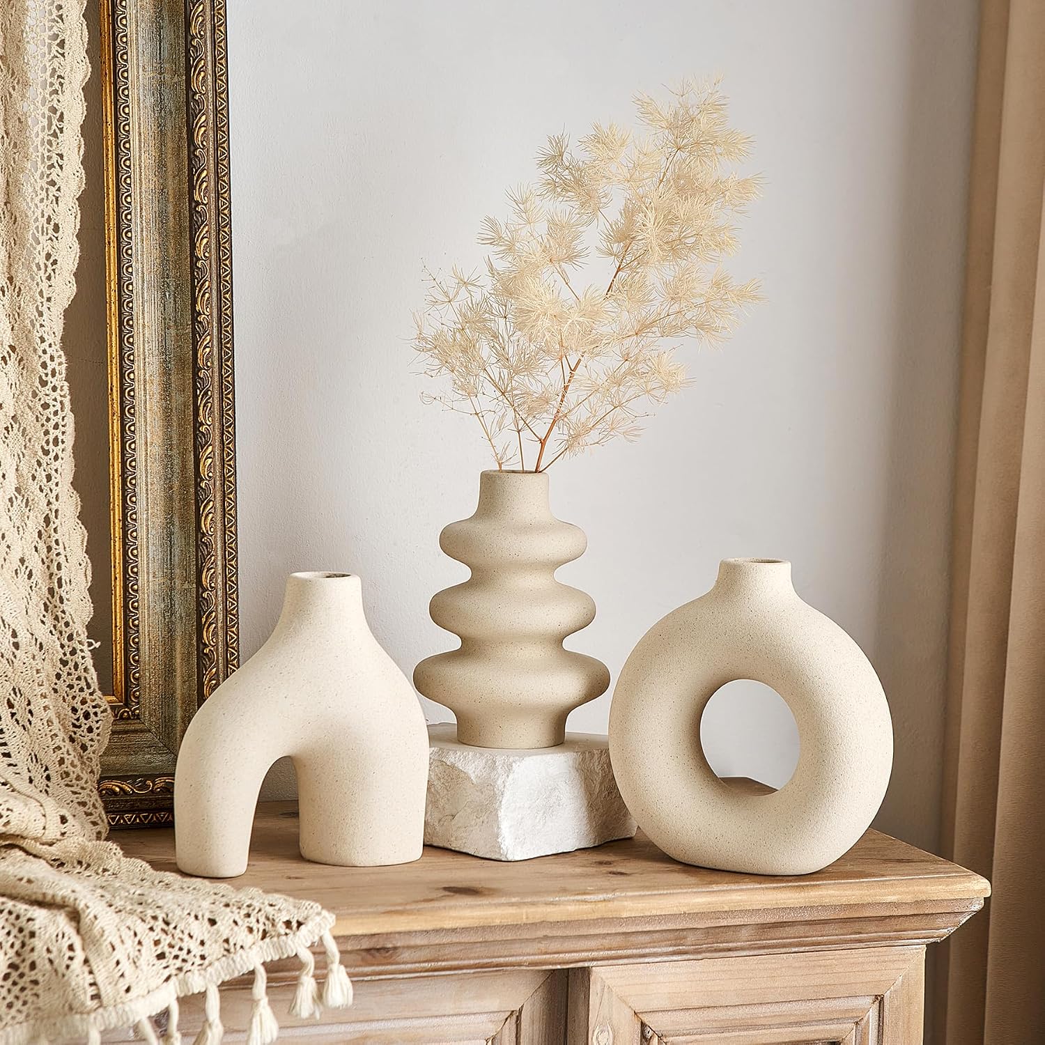 Ceramic Vase / Modern Boho Vases / White / Set of 3