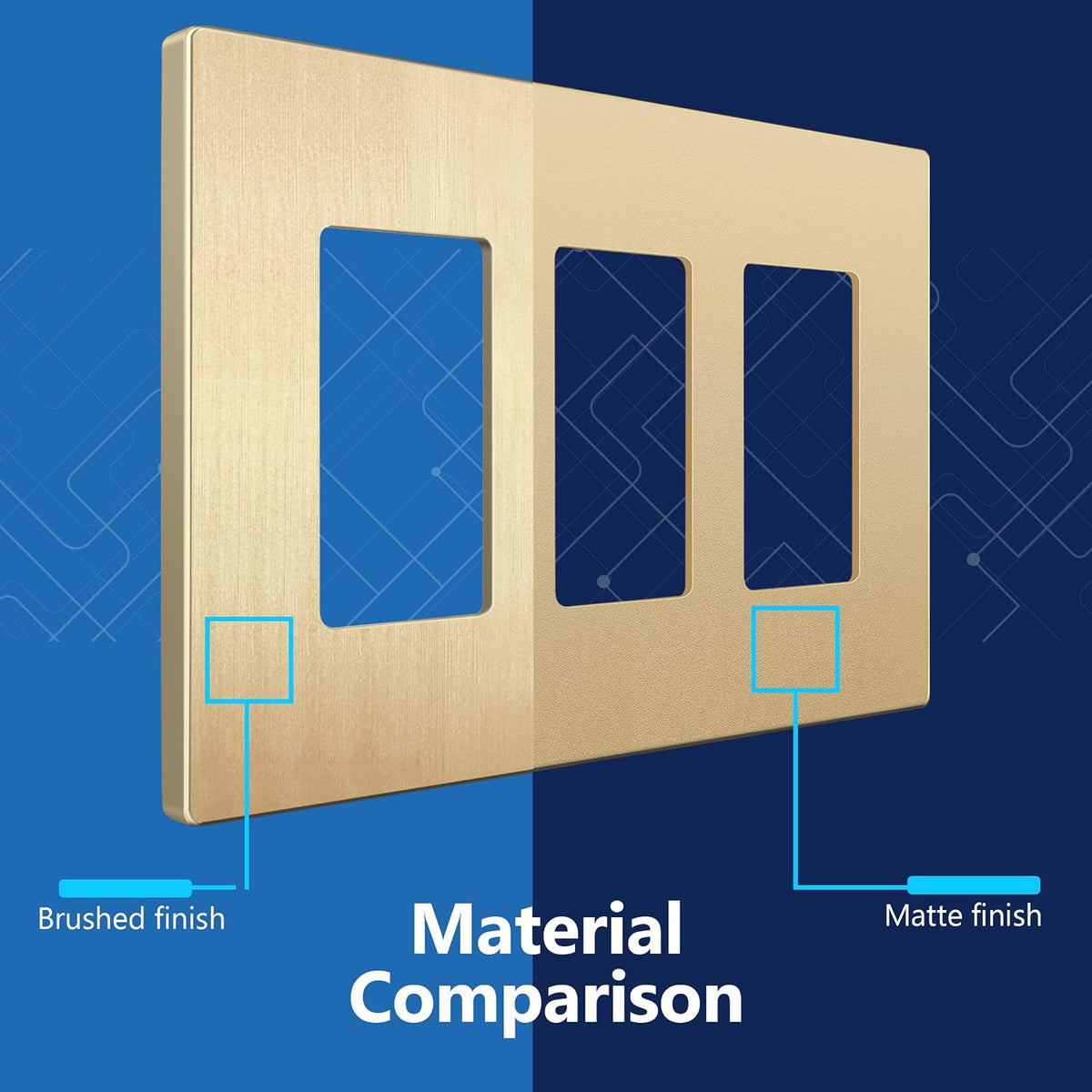 LIDER Decorator Switch Cover, Screwless Wall Plate, Mid-Size 3-Gang, 2-Pack | Brushed Gold, Polycarbonate