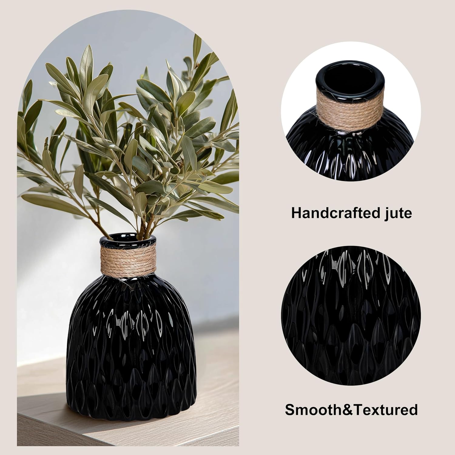 Ceramic Vase for Flowers / Black / 6 Inch