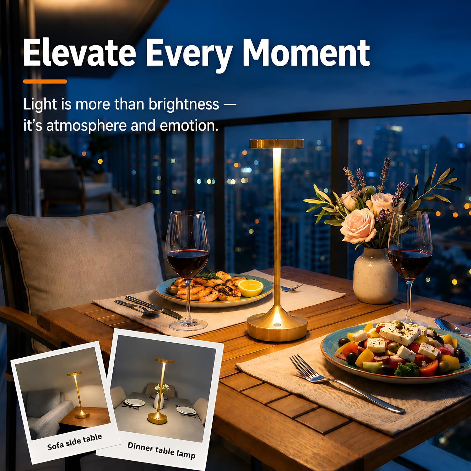 Gold Cordless LED Table Lamps Rechargeable 6000mAh, 72H Runtime, Waterproof | Stepless Touch Dimming with 3 Color Modes