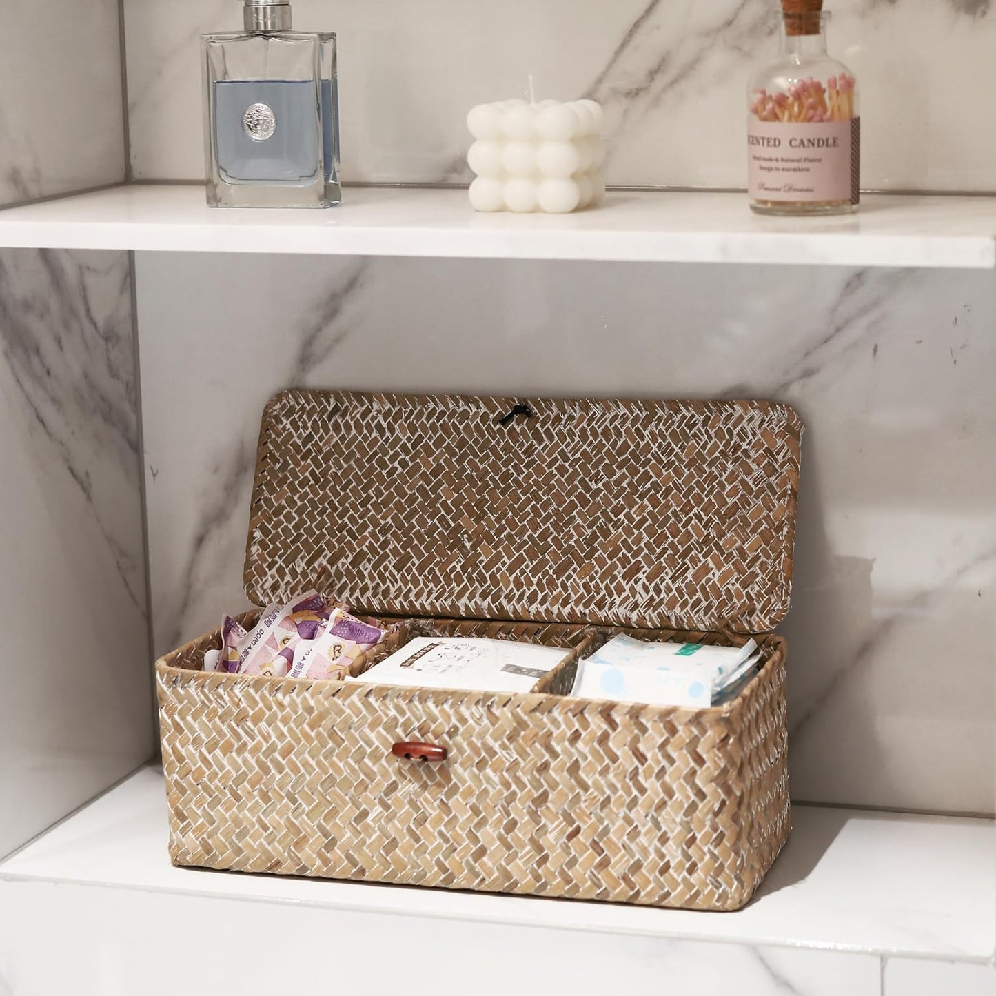 Seagrass Storage Basket / Whitewash 3 Sections