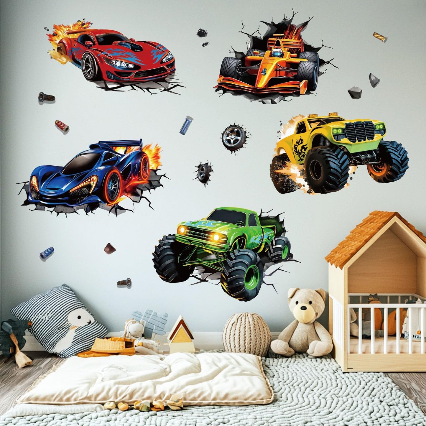 3D Racing Cars Wall Decals