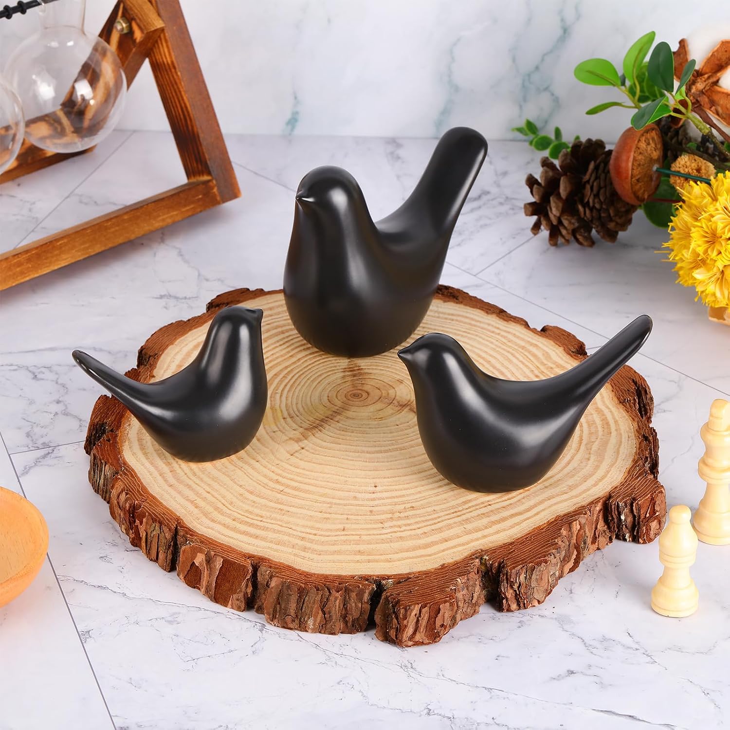 Bird Decor Figurine Ceramic Bird Statue Small Modern Figurines Home Decor / Black / Set of 3