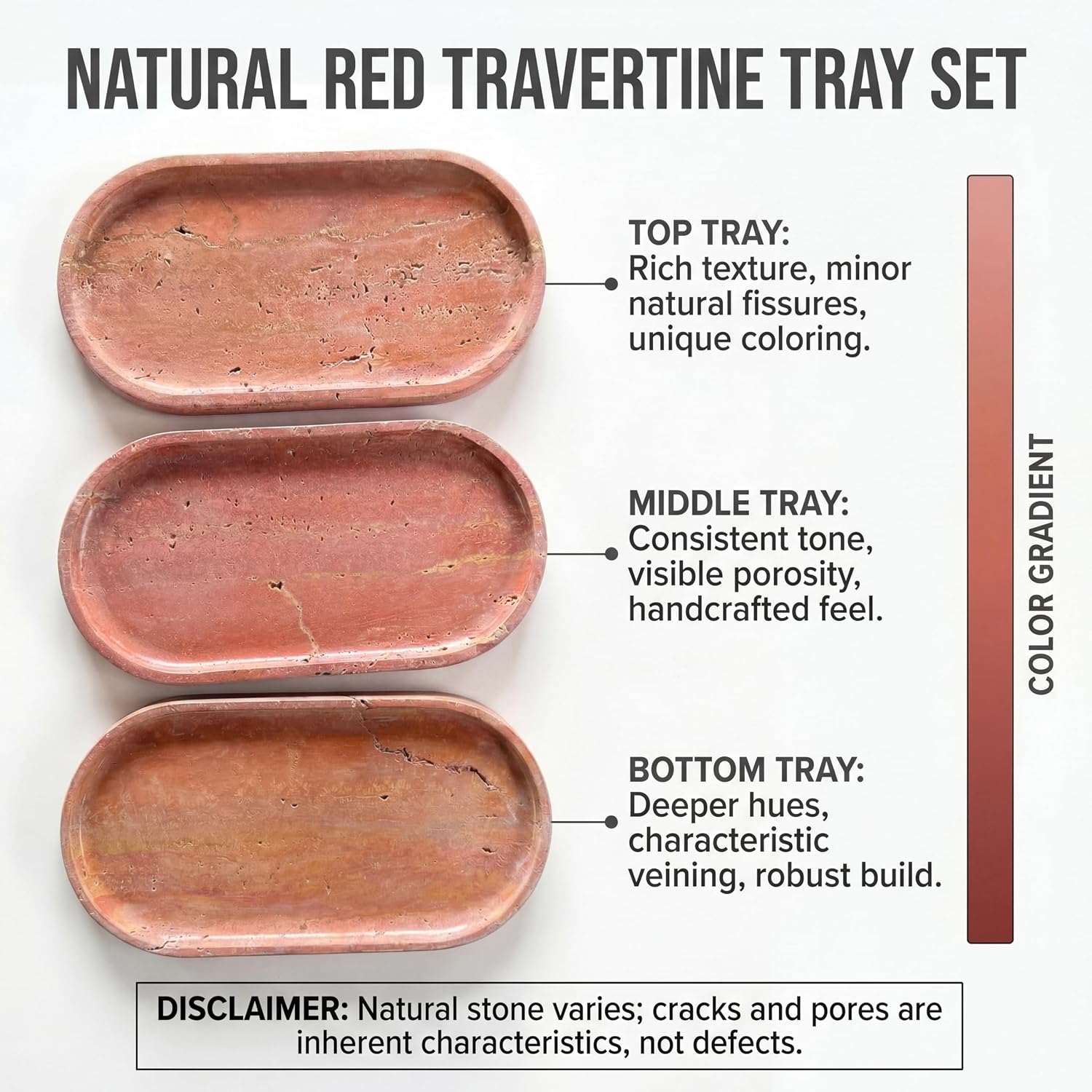 Oval Real Marble Tray / Rosso Levanto Red / 11.8 x 5.9