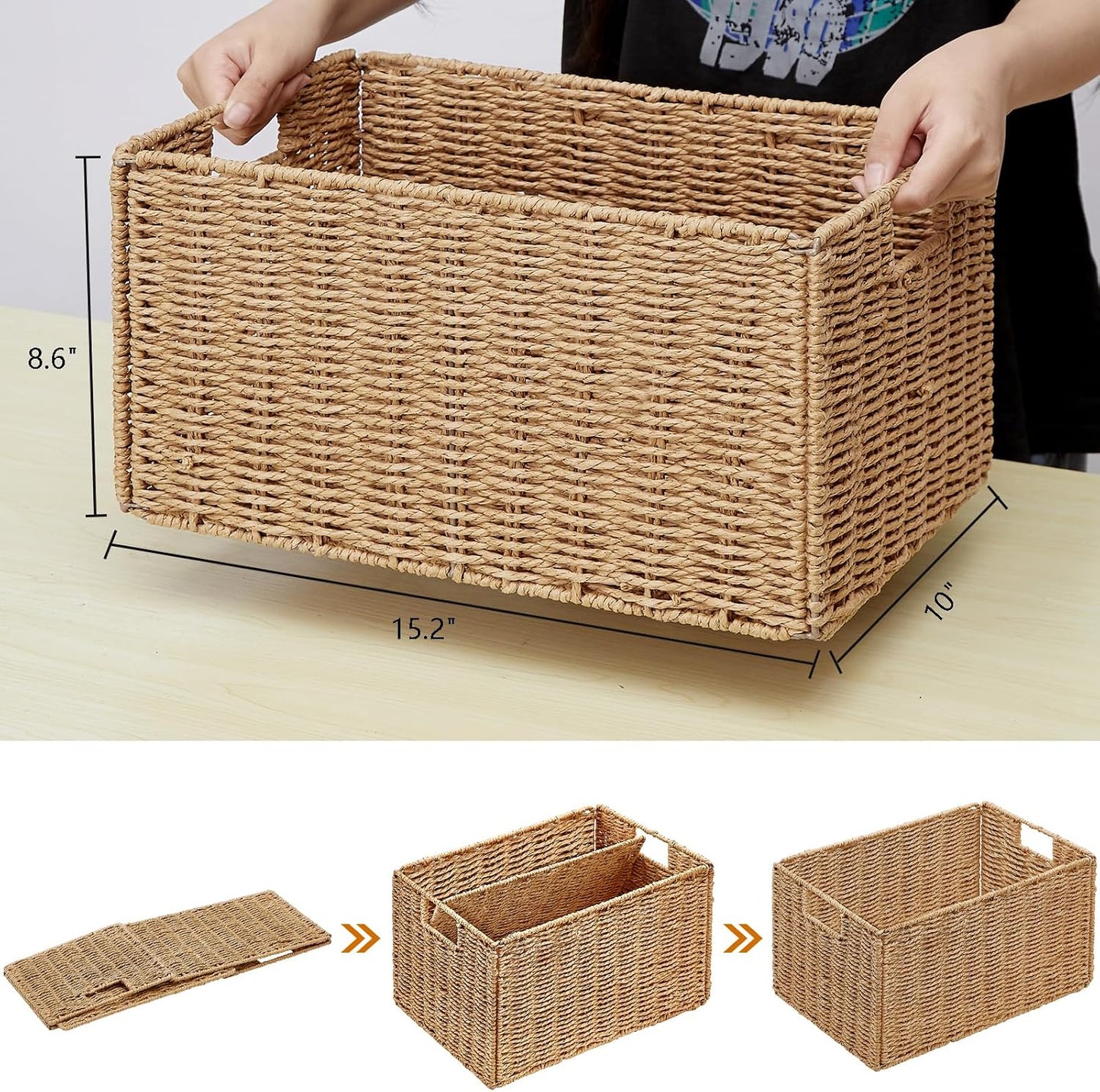 Wicker Storage Basket / Natural / 15.2"D x 10"W x 8.6"H / Set of 2