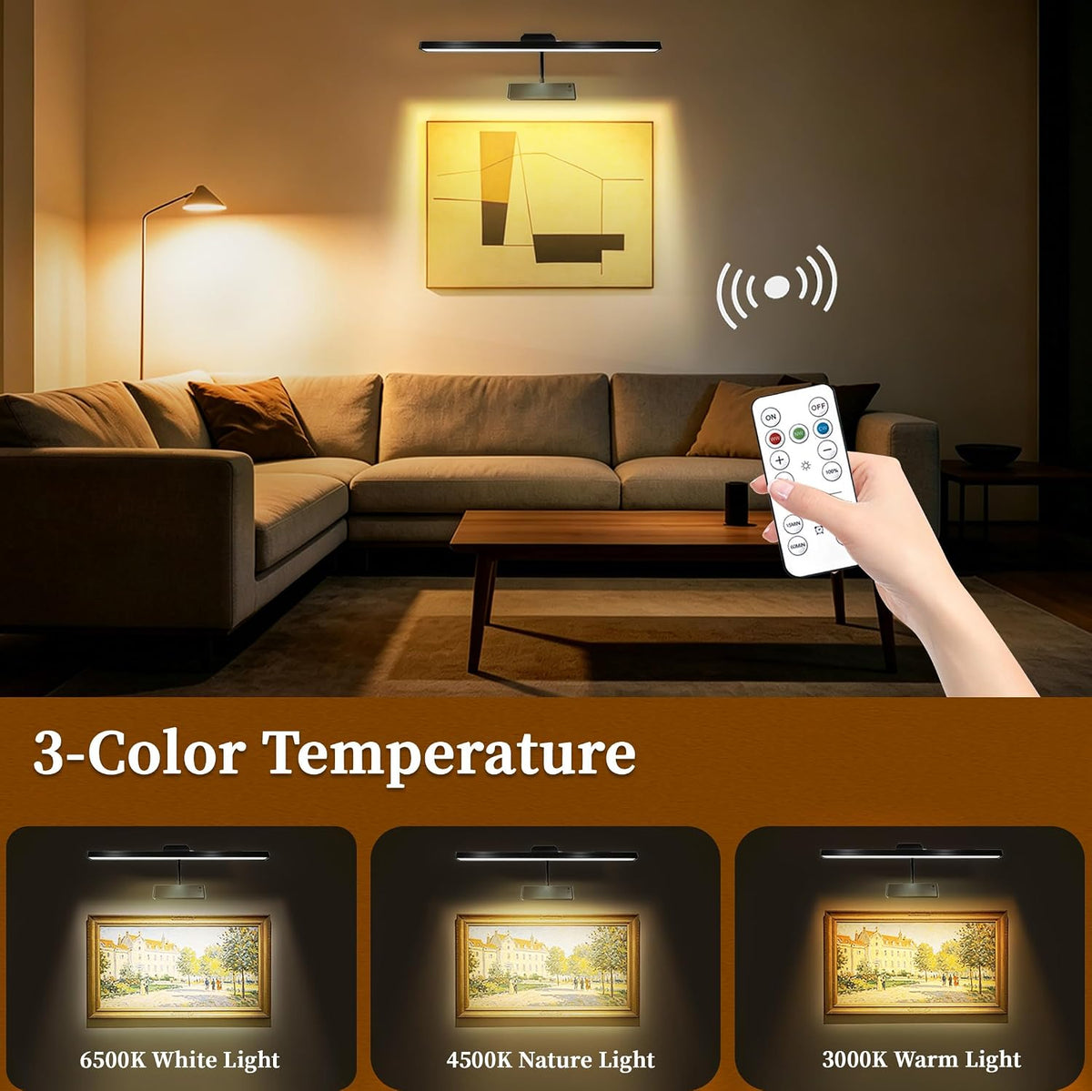 MIOBLUE Picture Light for Wall, 4800mAh Rechargeable Wireless Remote, 15in Dimmable Timer LED Art Display Light with 3