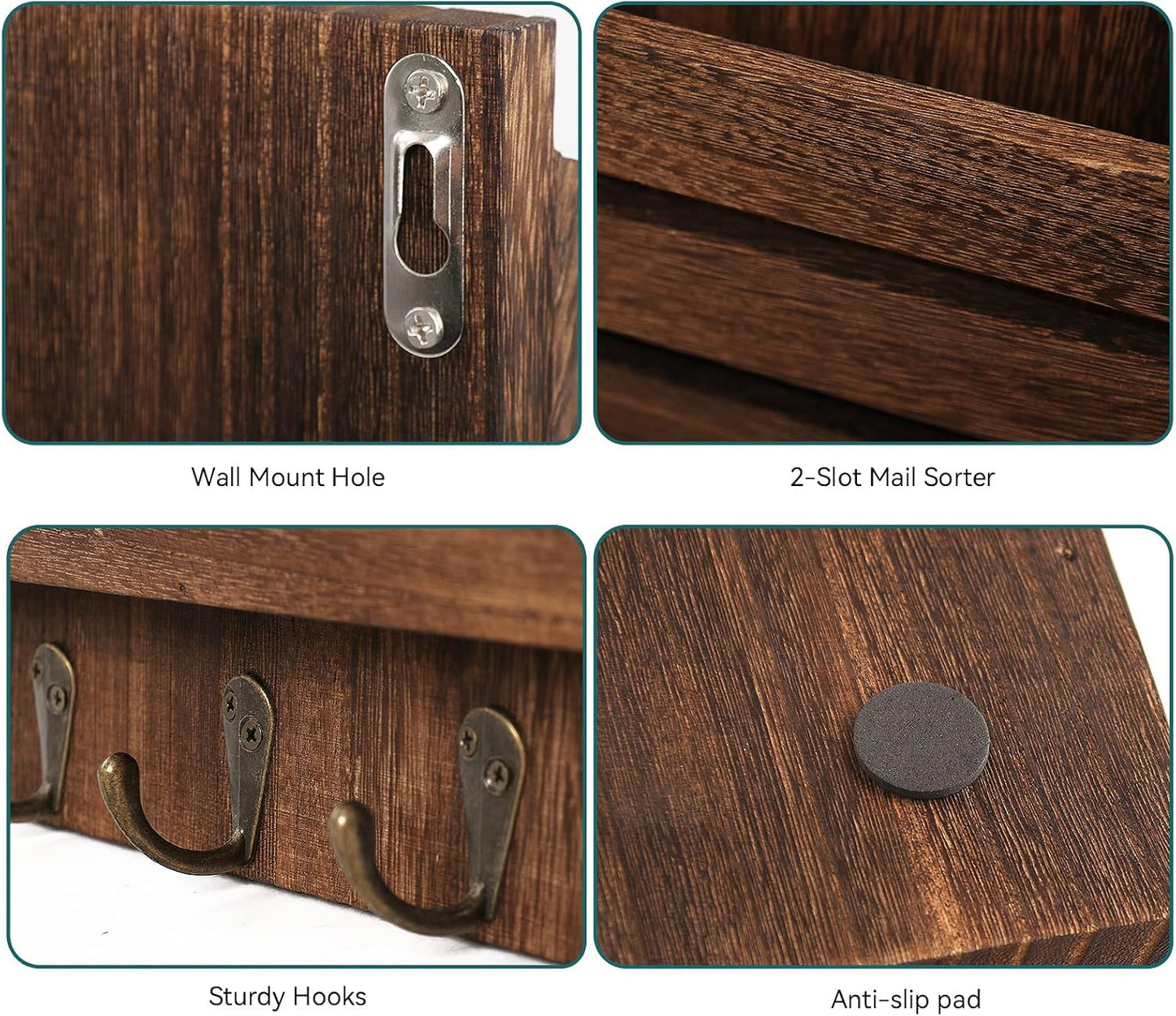 Rustic Wooden Hanging Mail Sorter Farmhouse Key Holder / Brown