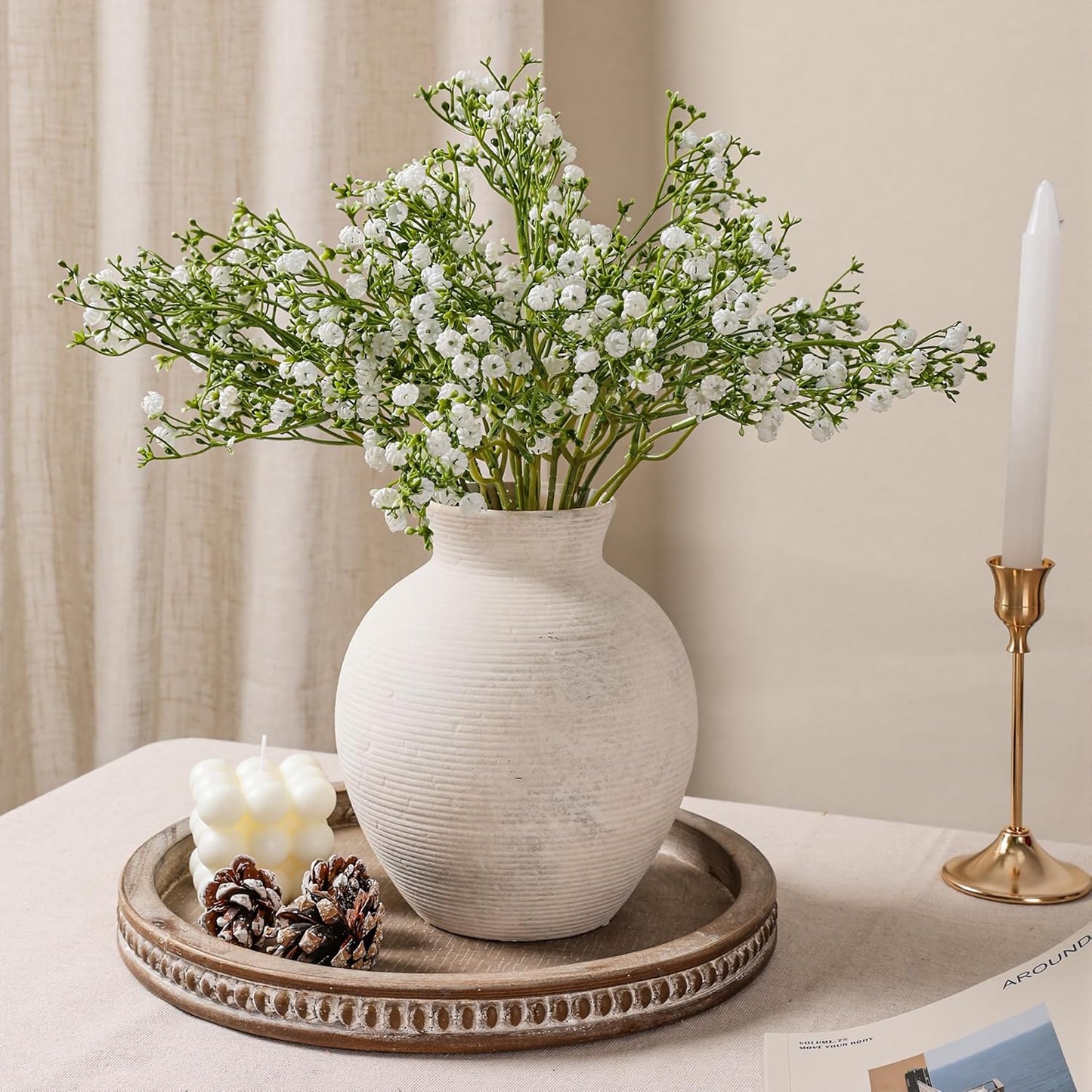 Ceramic Flower Vase Home Decor / 7.4 In - Antique White / 7.4 Inch