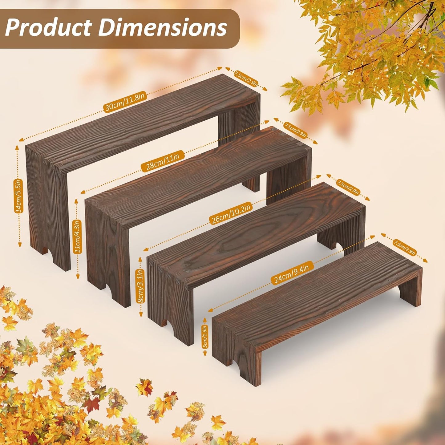 Wooden Cupcake Stand for Decor / Dark Brown / 4 Tiers / Set of 2