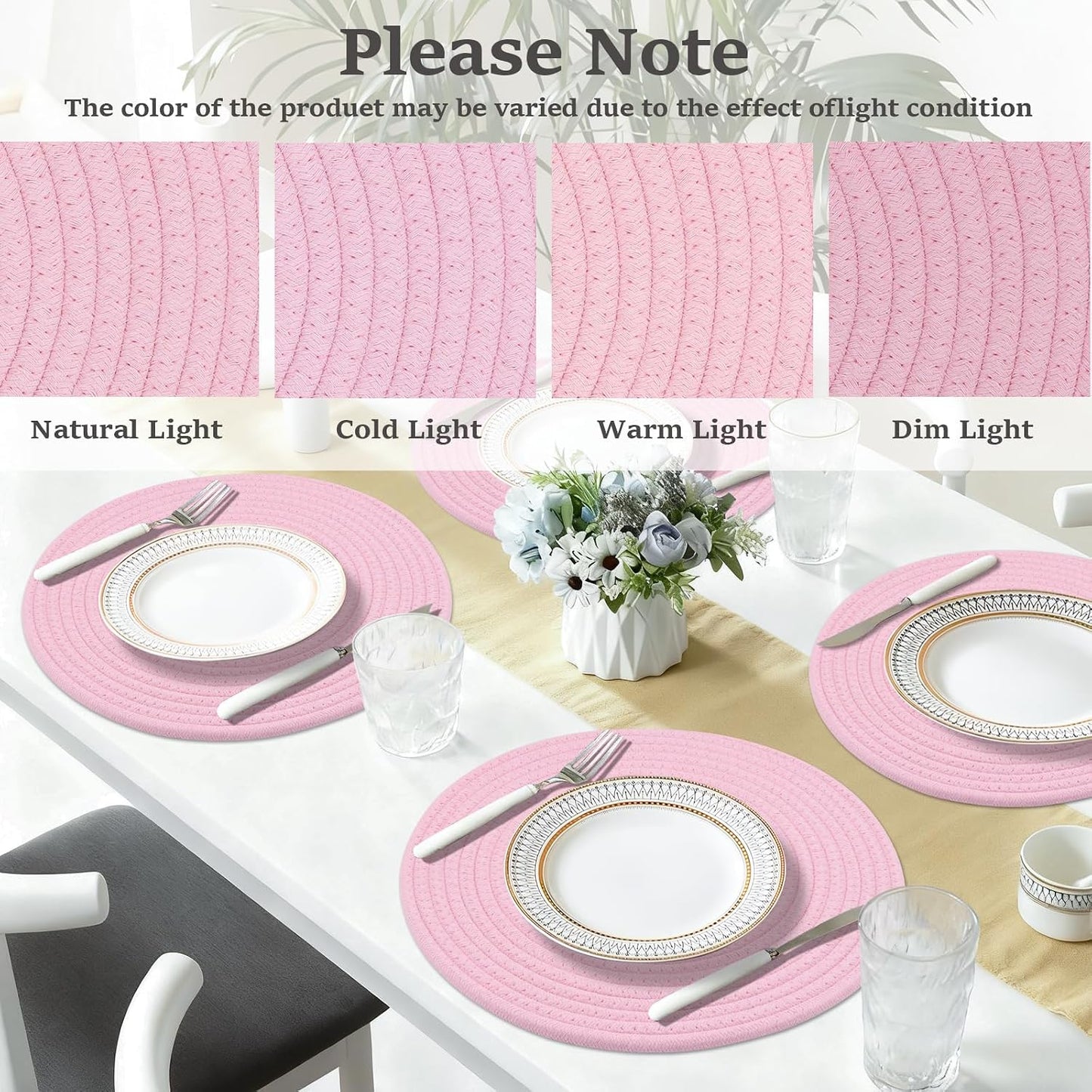 Round Placemats Set of 6, Cotton Rope Woven Table Mats, Hot Pads for Kitchen, Non Slip Heat Resistant Place Mats, 13