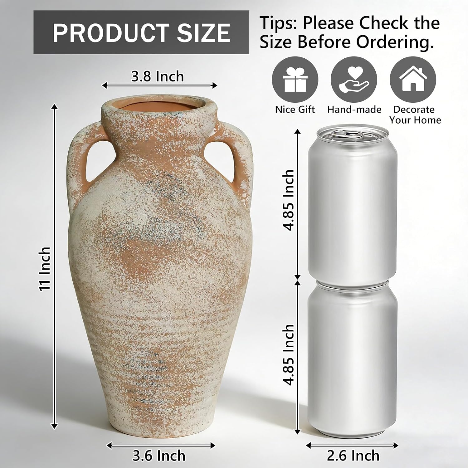 Ceramic Flower Vase / 11"h-terracotta / 11 Inch