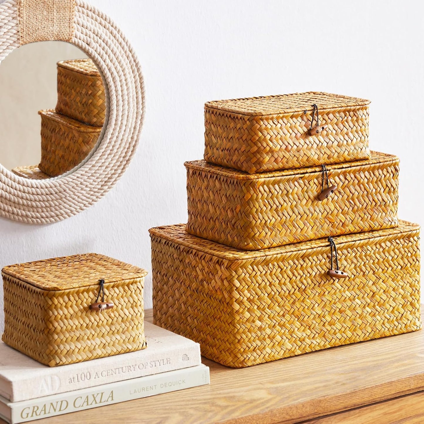 Handwoven Baskets for Storage / Rectangle / Set of 3